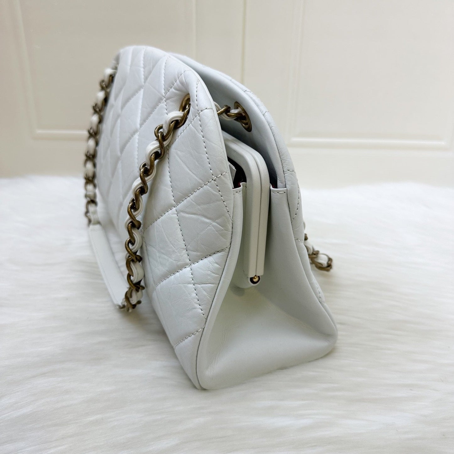 GLM-Just Mademoiselle Bowling Bag in White Calfskin and AGHW