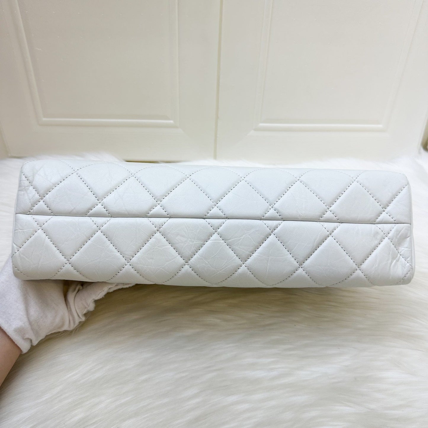 GLM-Just Mademoiselle Bowling Bag in White Calfskin and AGHW