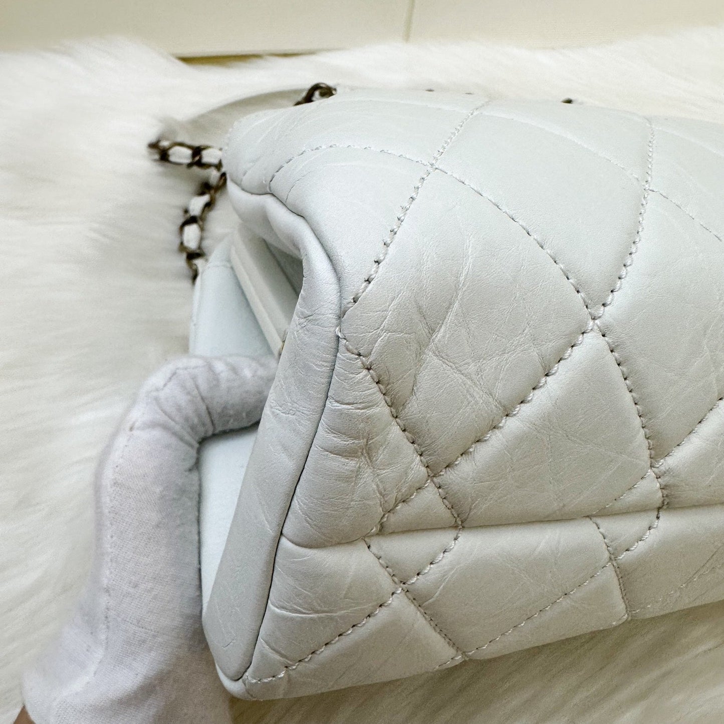 GLM-Just Mademoiselle Bowling Bag in White Calfskin and AGHW
