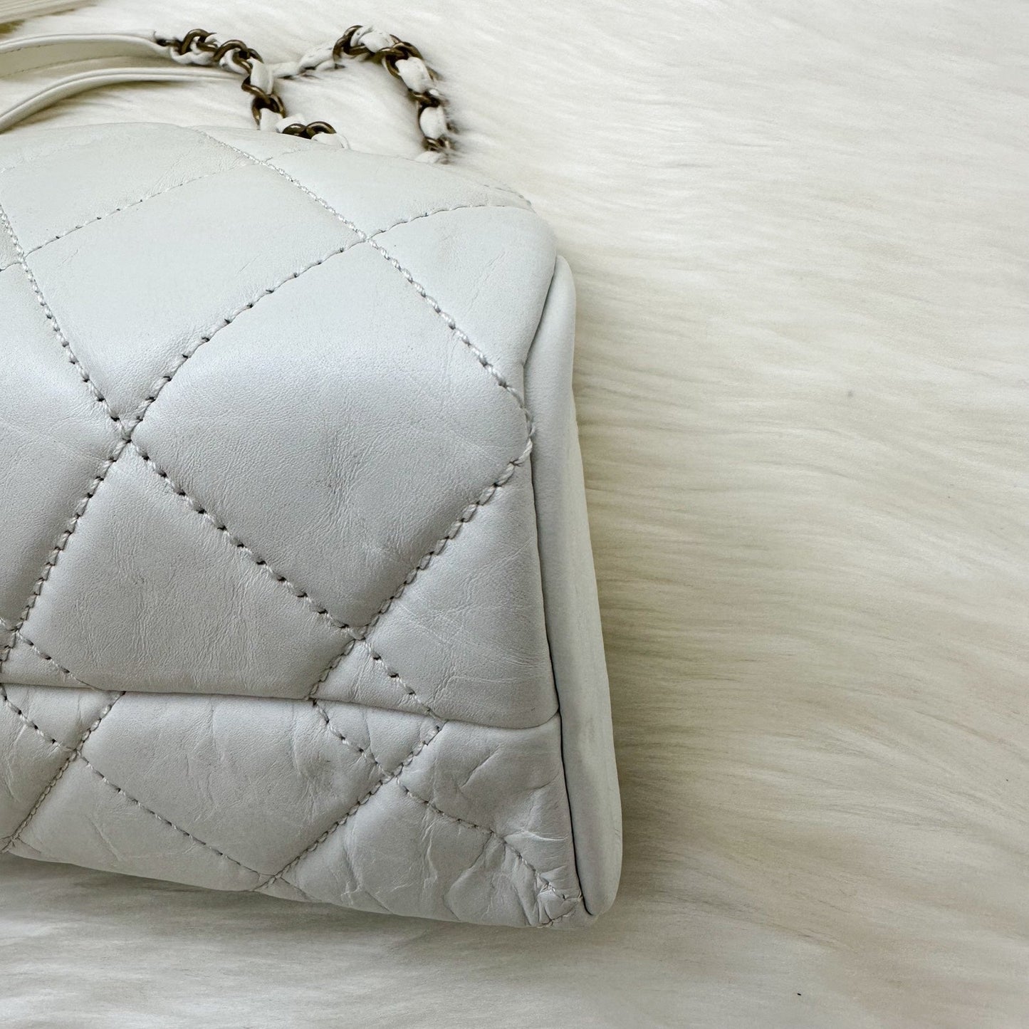 GLM-Just Mademoiselle Bowling Bag in White Calfskin and AGHW