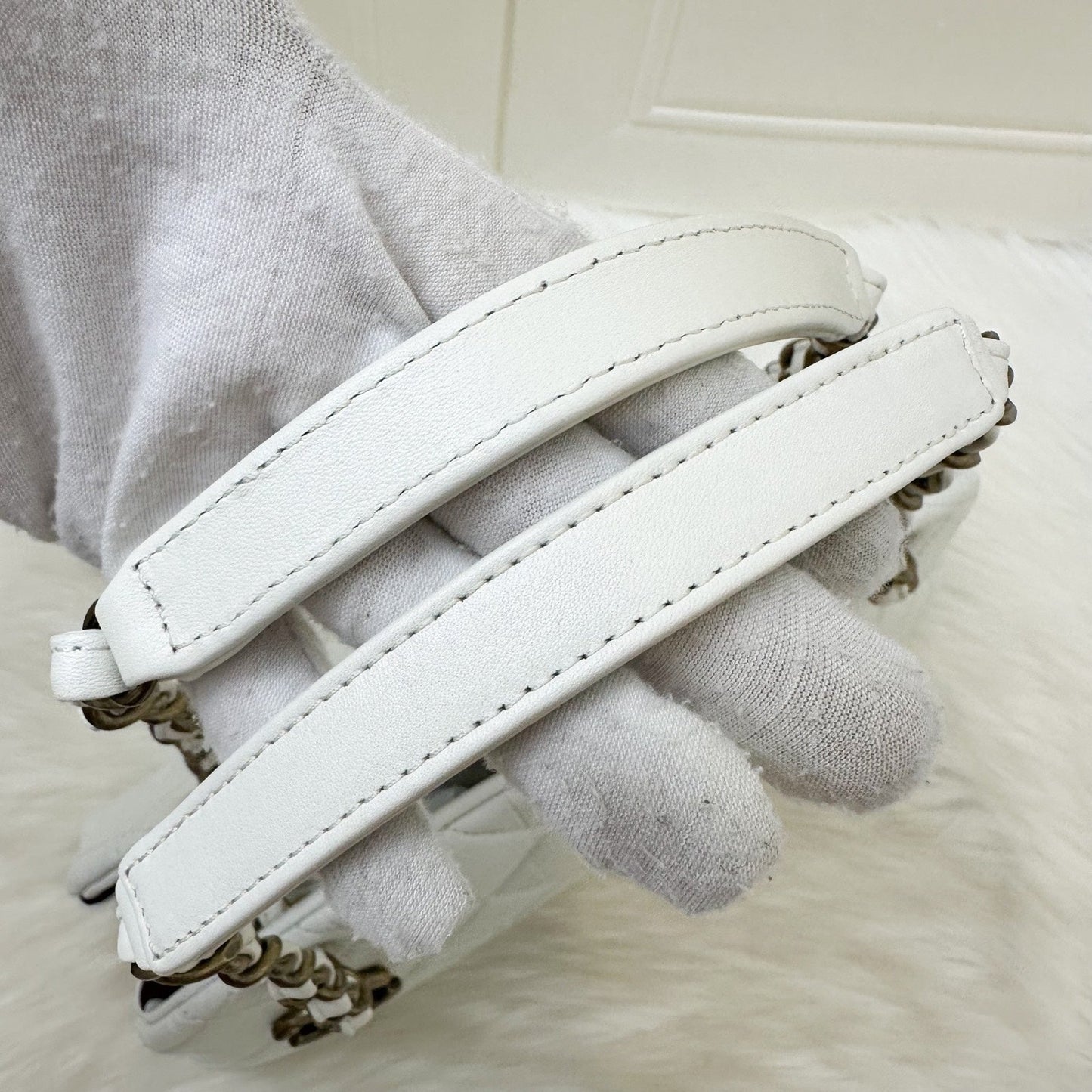 GLM-Just Mademoiselle Bowling Bag in White Calfskin and AGHW