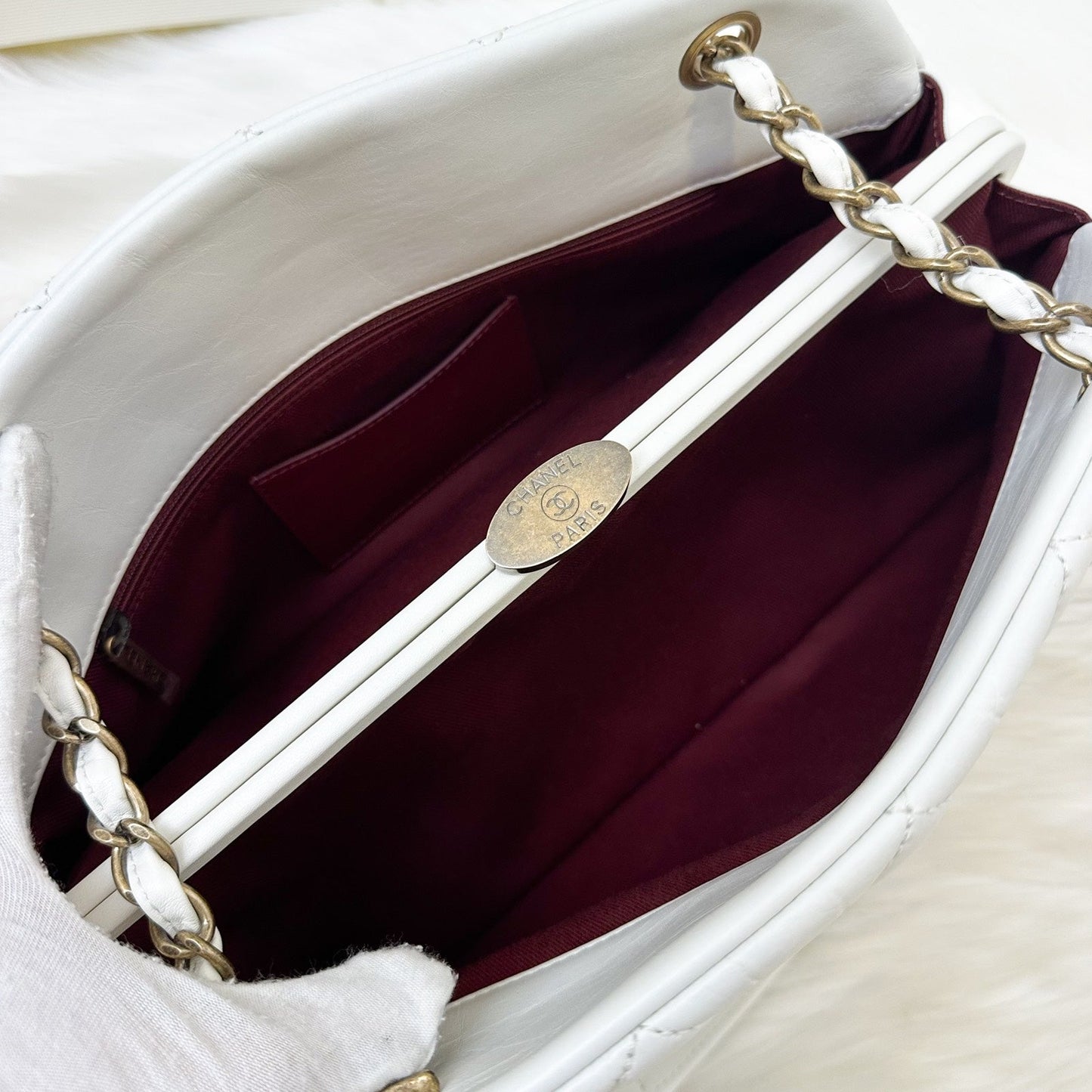 GLM-Just Mademoiselle Bowling Bag in White Calfskin and AGHW