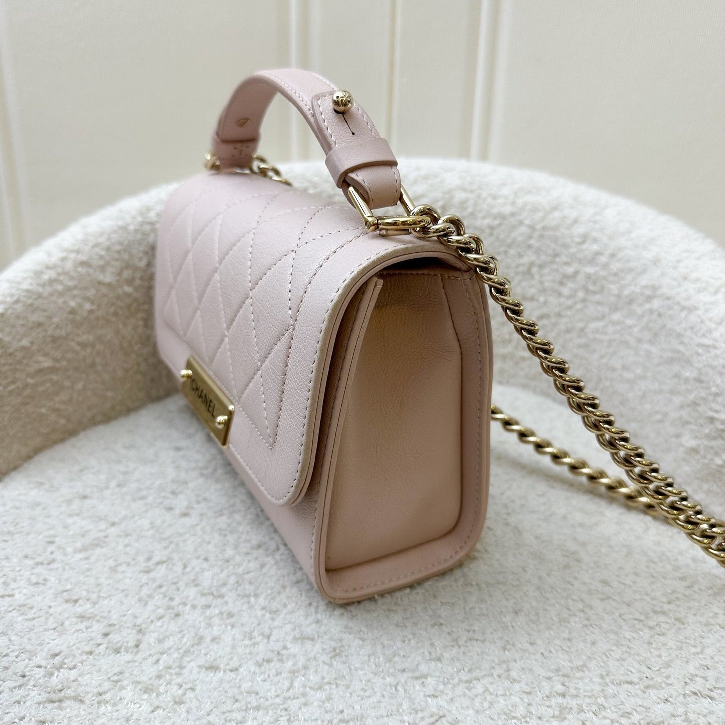 GLM-17C Click Label Shoulder Bag in Light Pink Calfskin and LGHW