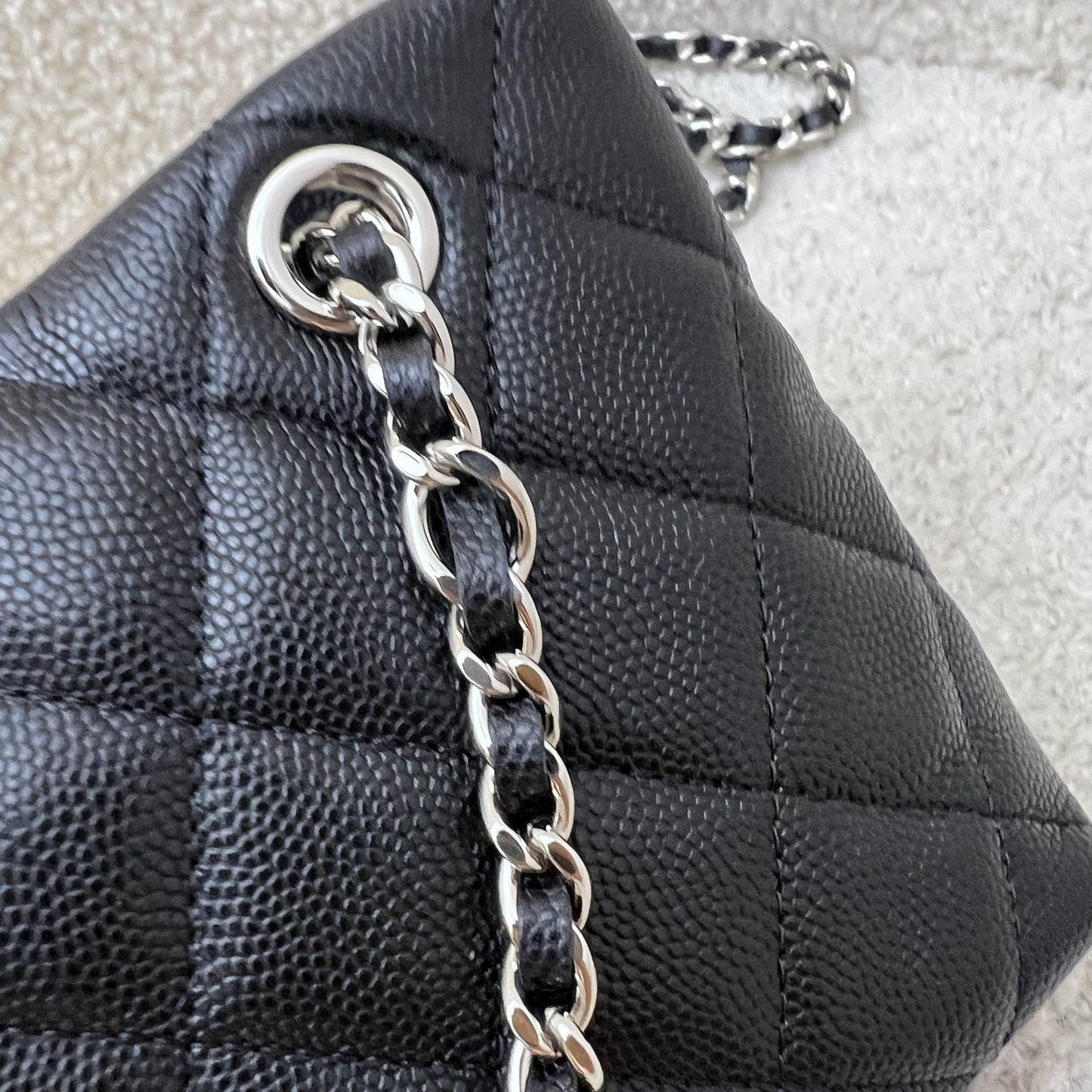 GLM-25C Mini Clutch with Chain in Black Caviar and SHW (Model: AP4417)