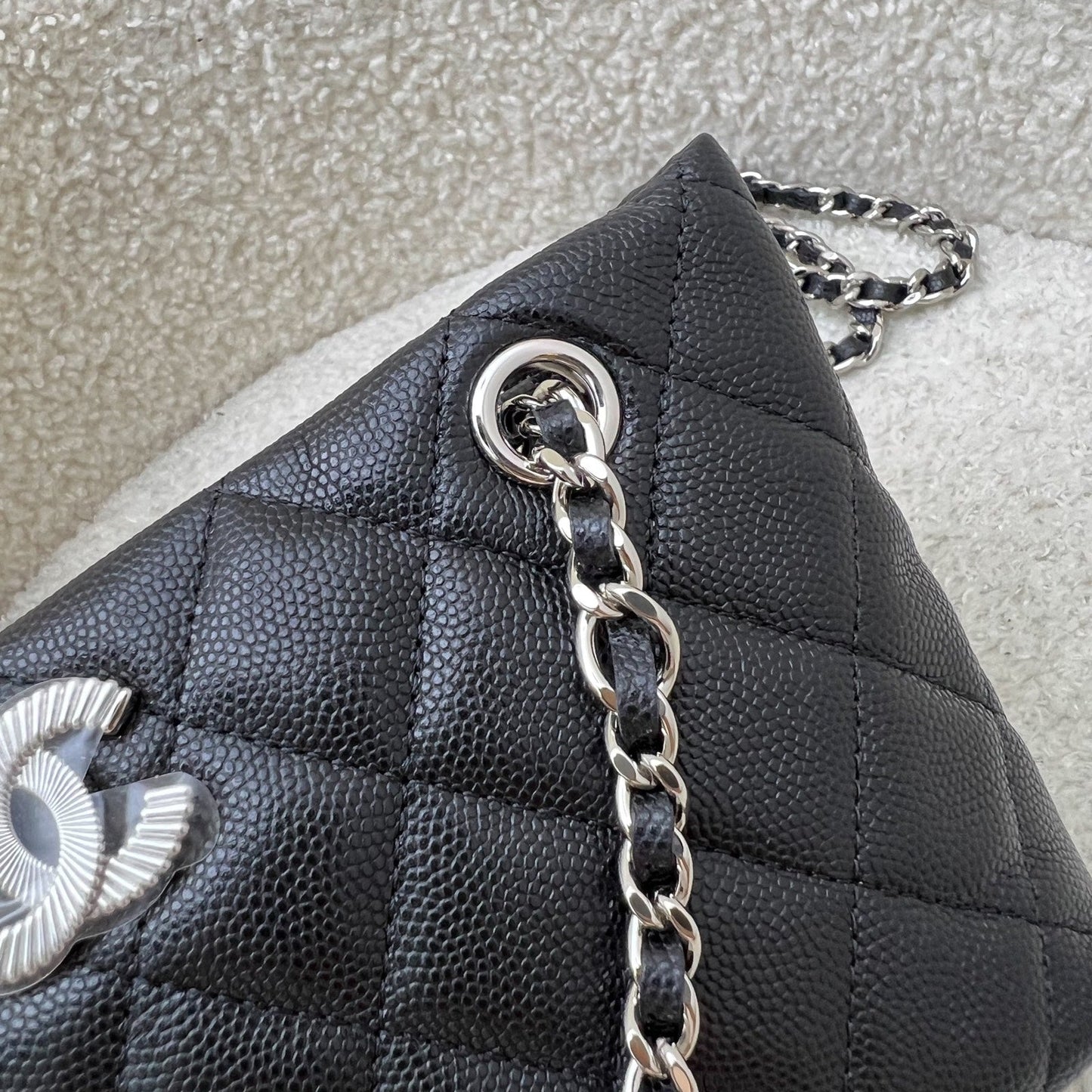 GLM-25C Mini Clutch with Chain in Black Caviar and SHW (Model: AP4417)