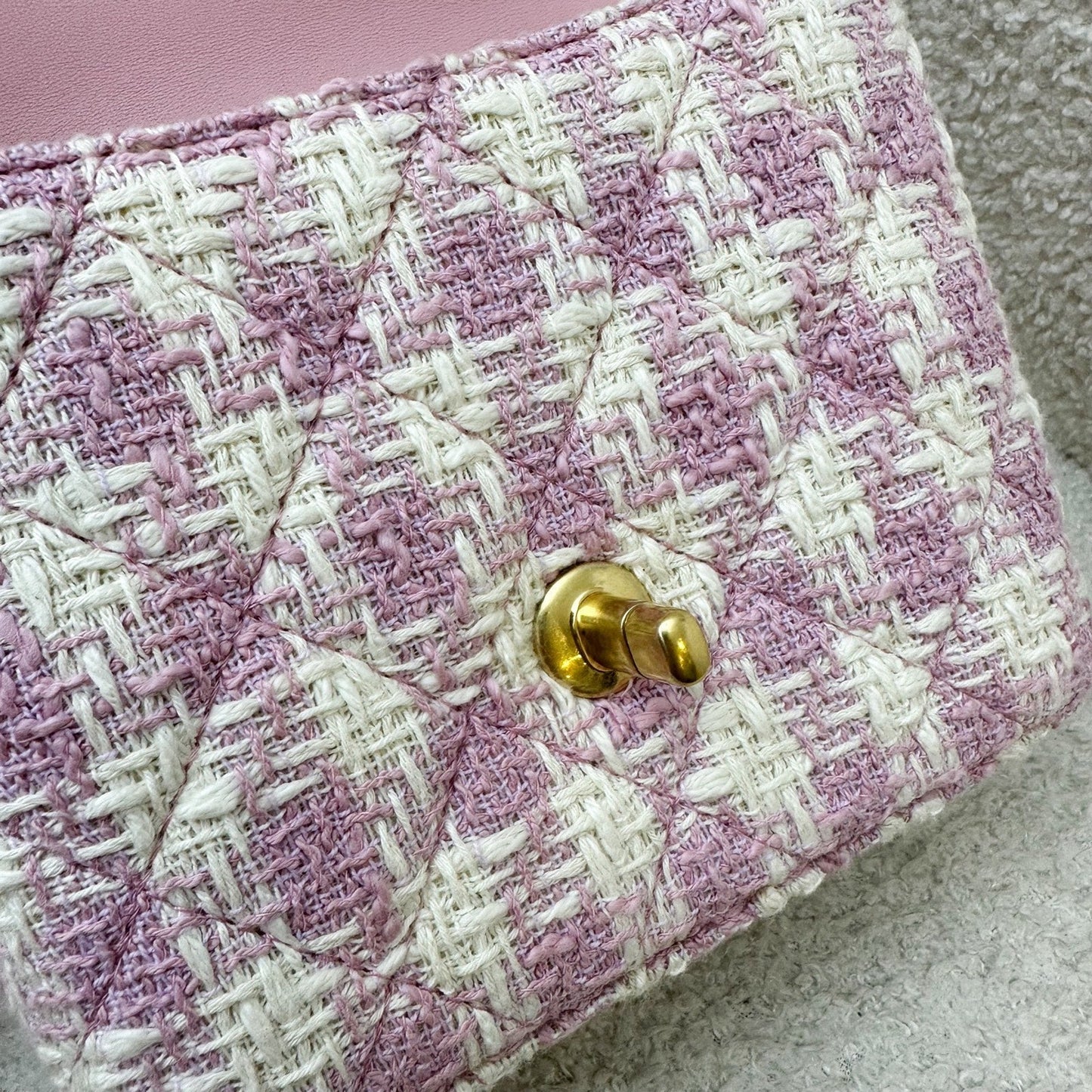 GLM-23S Top Handle Flap Bag in Pink Tweed Houndstooth AGHW