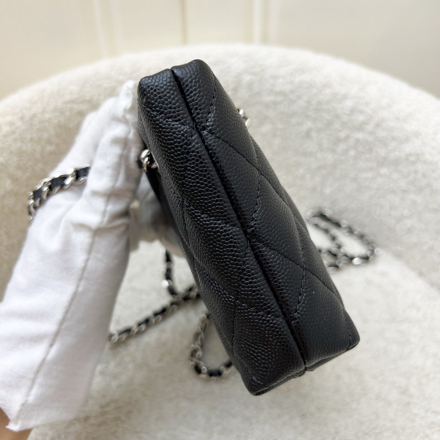 GLM-25C Mini Clutch with Chain in Black Caviar and SHW (Model: AP4417)