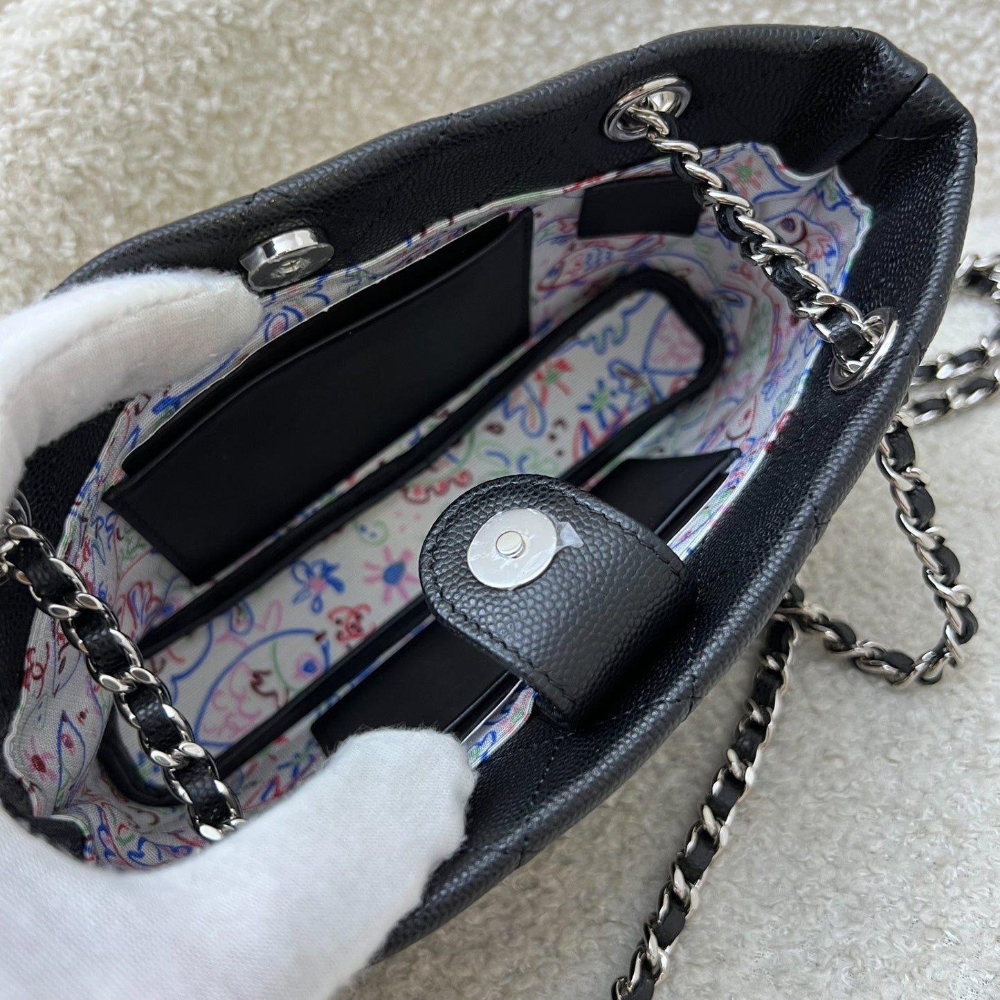 GLM-25C Mini Clutch with Chain in Black Caviar and SHW (Model: AP4417)