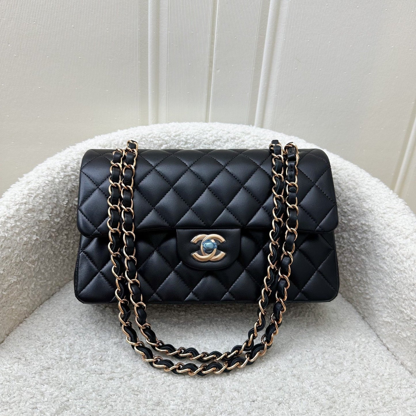GLM-Small Classic Flap CF in Black Lambskin and Rose Gold HW