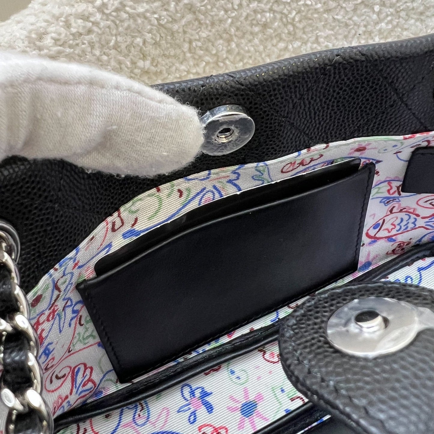 GLM-25C Mini Clutch with Chain in Black Caviar and SHW (Model: AP4417)