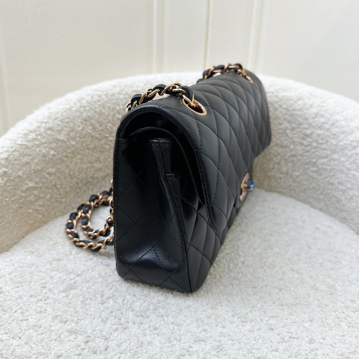 GLM-Small Classic Flap CF in Black Lambskin and Rose Gold HW