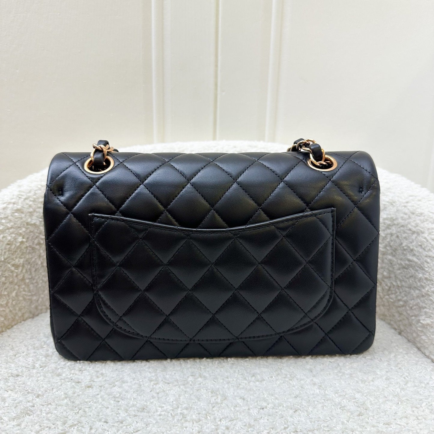 GLM-Small Classic Flap CF in Black Lambskin and Rose Gold HW