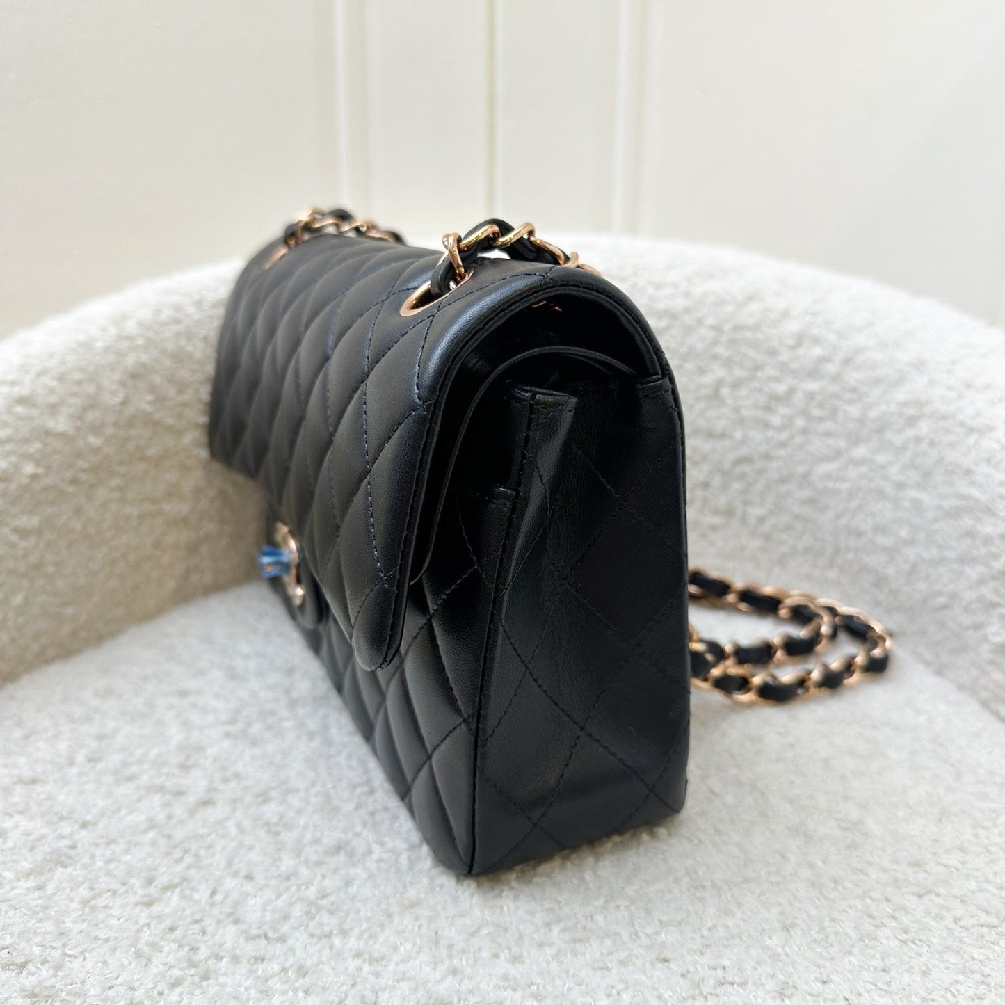 GLM-Small Classic Flap CF in Black Lambskin and Rose Gold HW