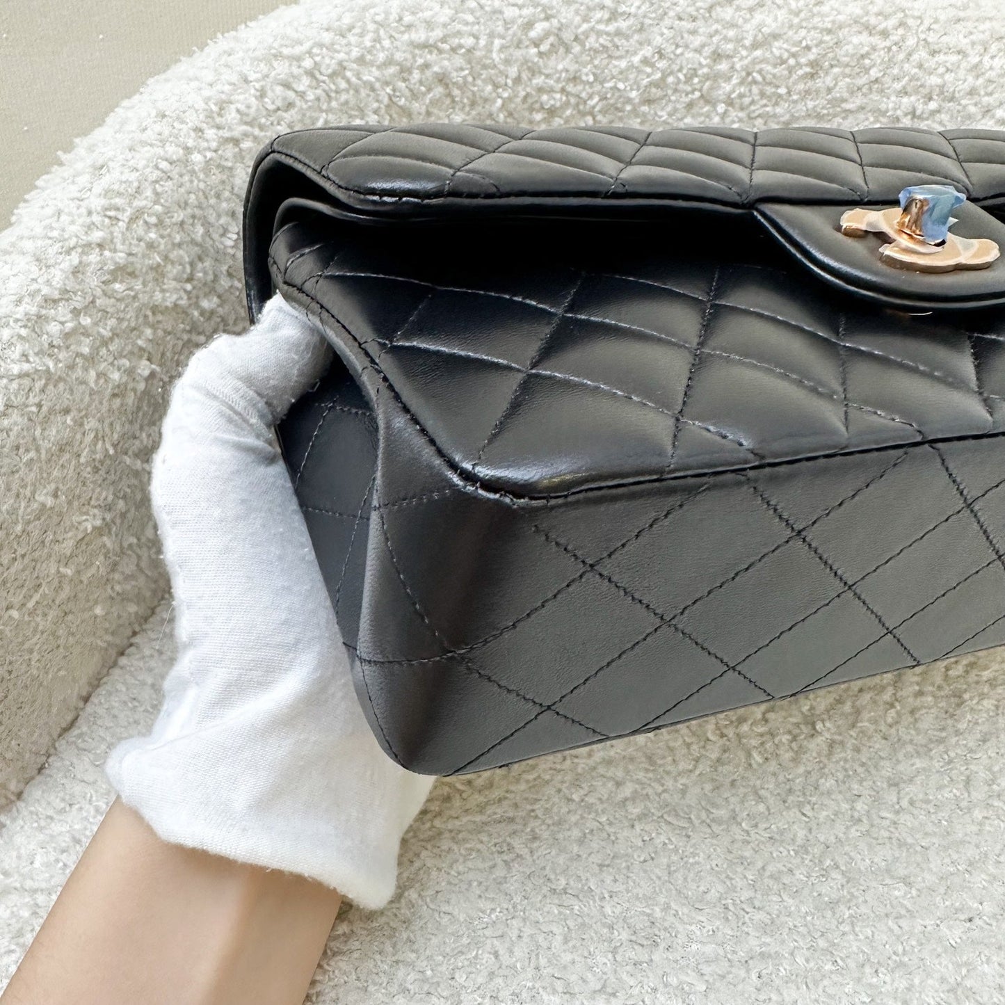 GLM-Small Classic Flap CF in Black Lambskin and Rose Gold HW
