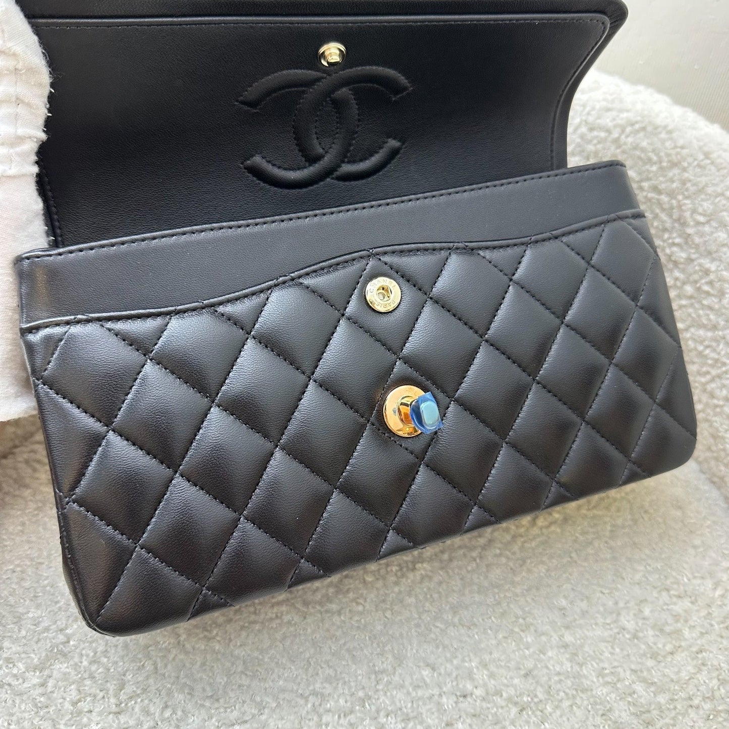 GLM-Small Classic Flap CF in Black Lambskin and Rose Gold HW