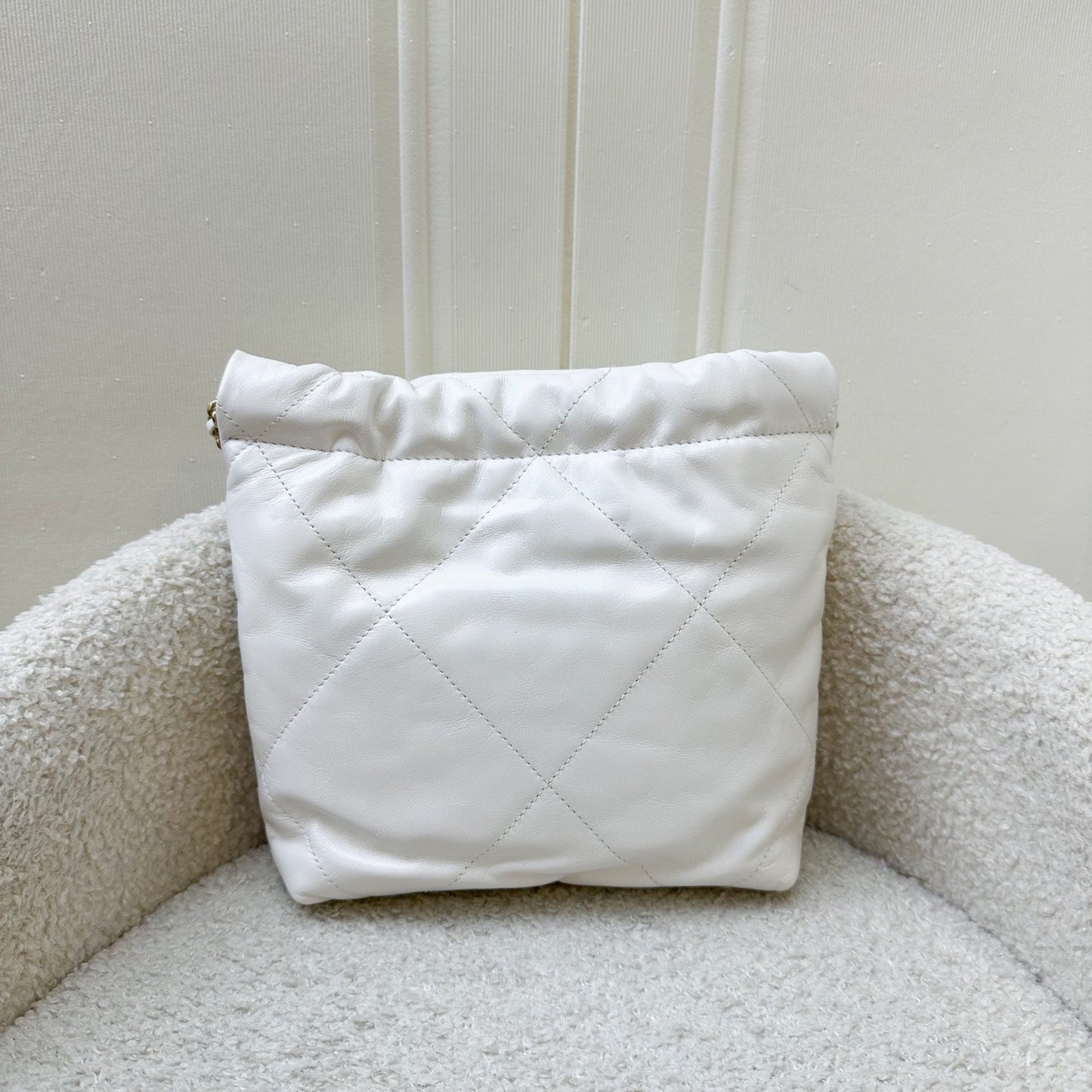 GLM-22 Mini Hobo Bag in White Calfskin and GHW with Black Logo