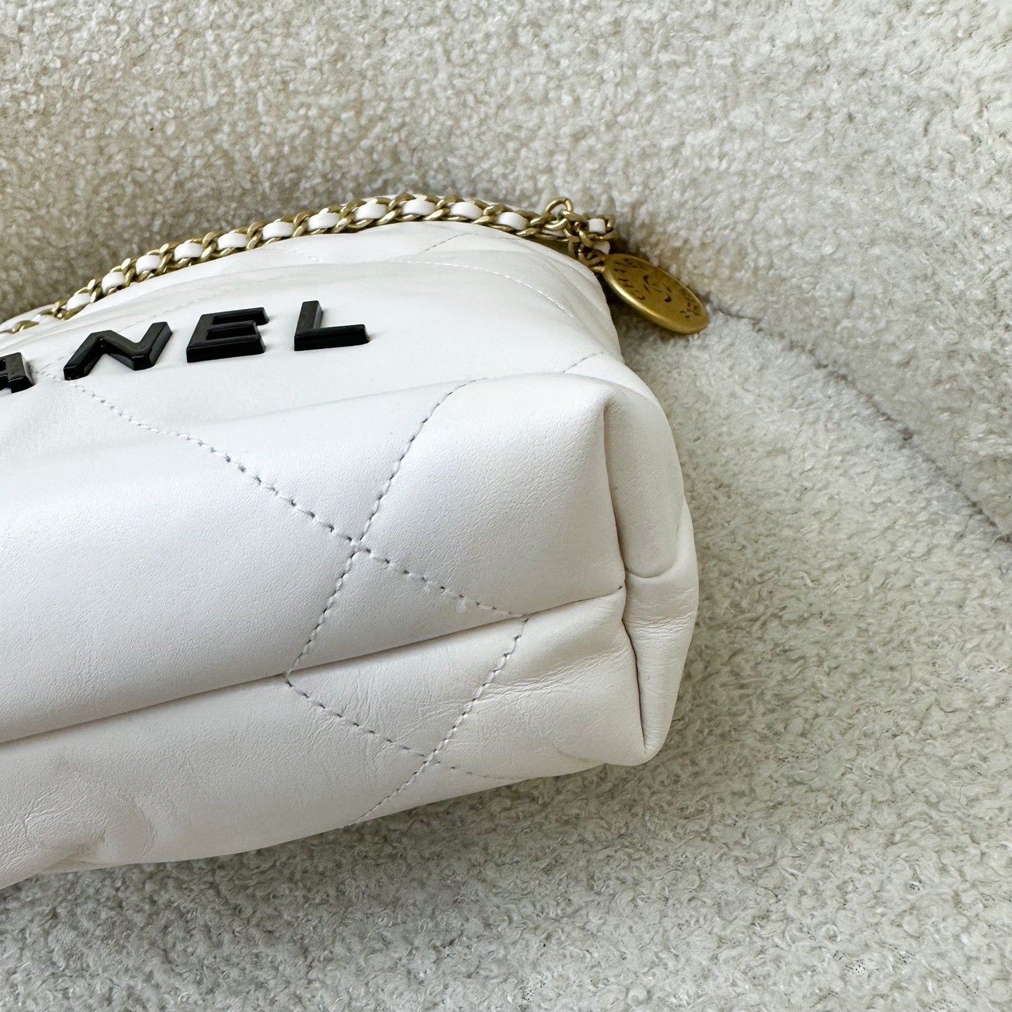 GLM-22 Mini Hobo Bag in White Calfskin and GHW with Black Logo