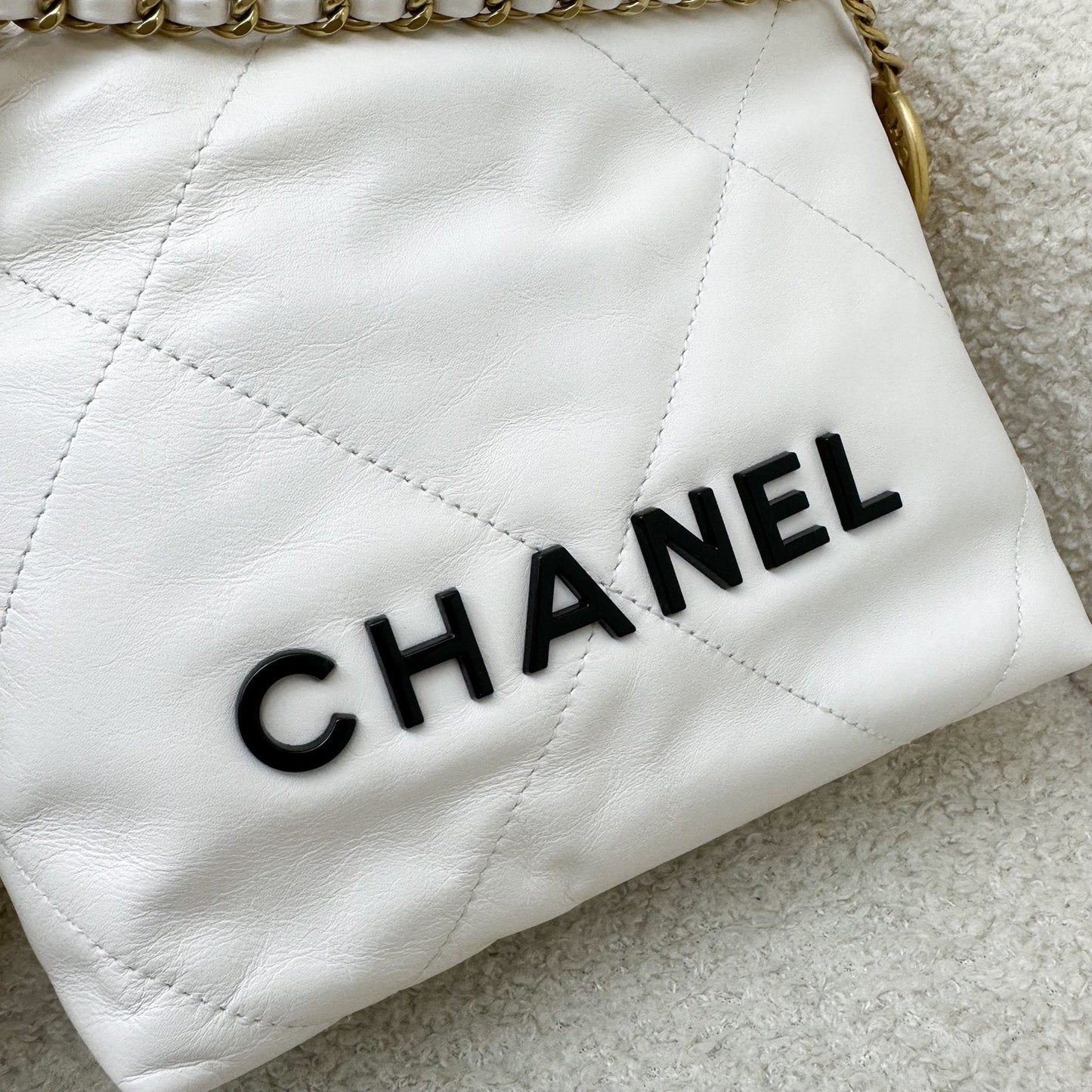 GLM-22 Mini Hobo Bag in White Calfskin and GHW with Black Logo