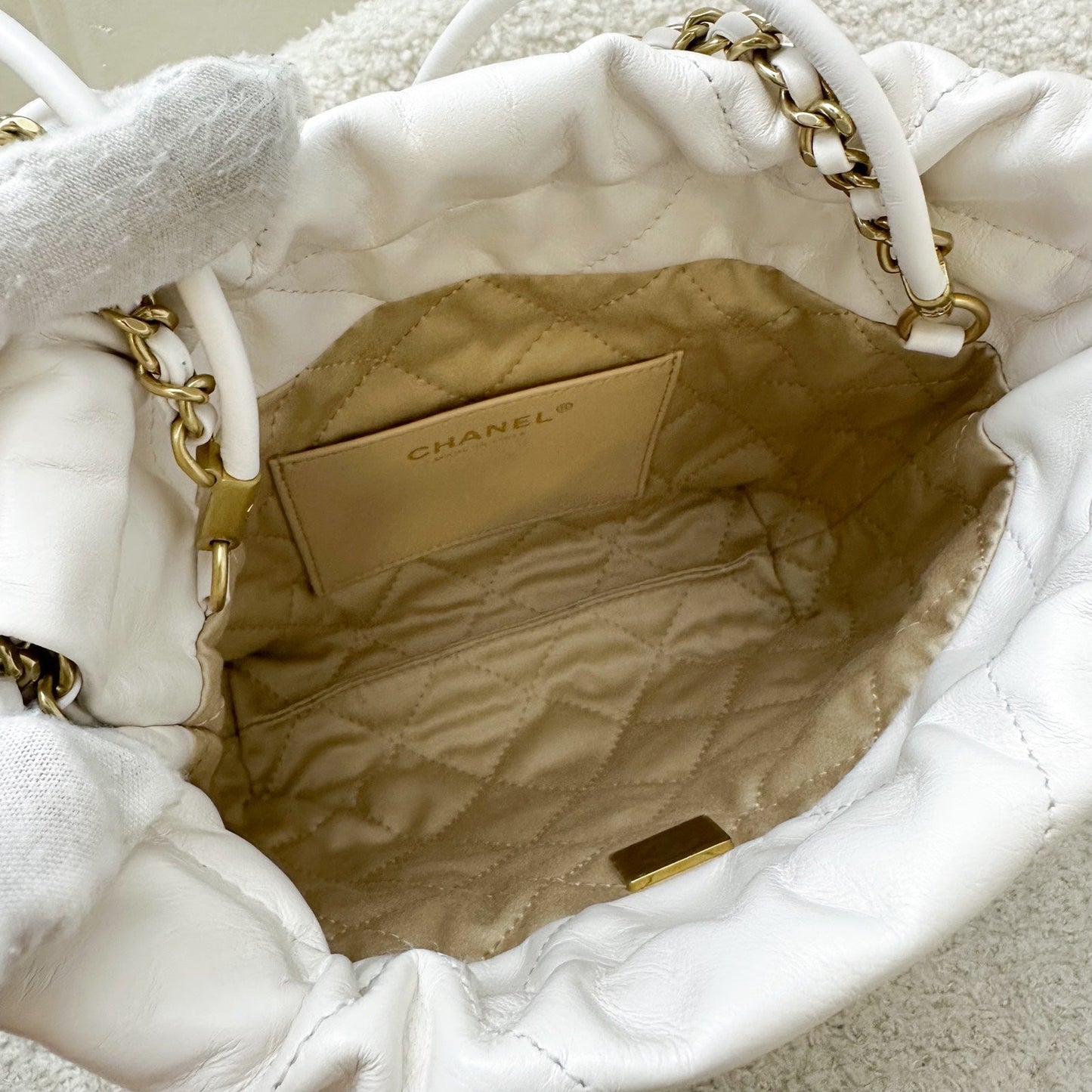 GLM-22 Mini Hobo Bag in White Calfskin and GHW with Black Logo