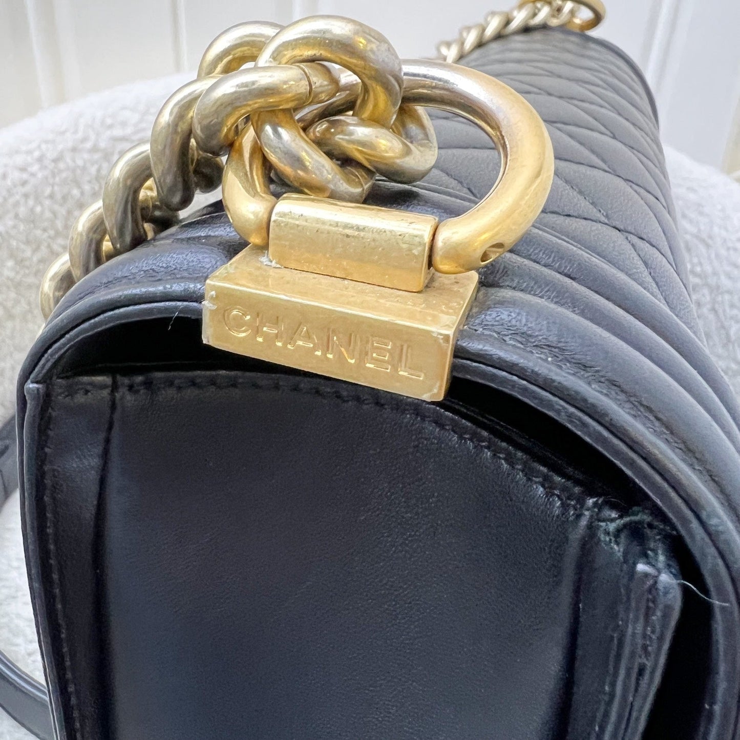 GLM-New Medium / Large 28cm Boy Flap in Black Lambskin and AGHW