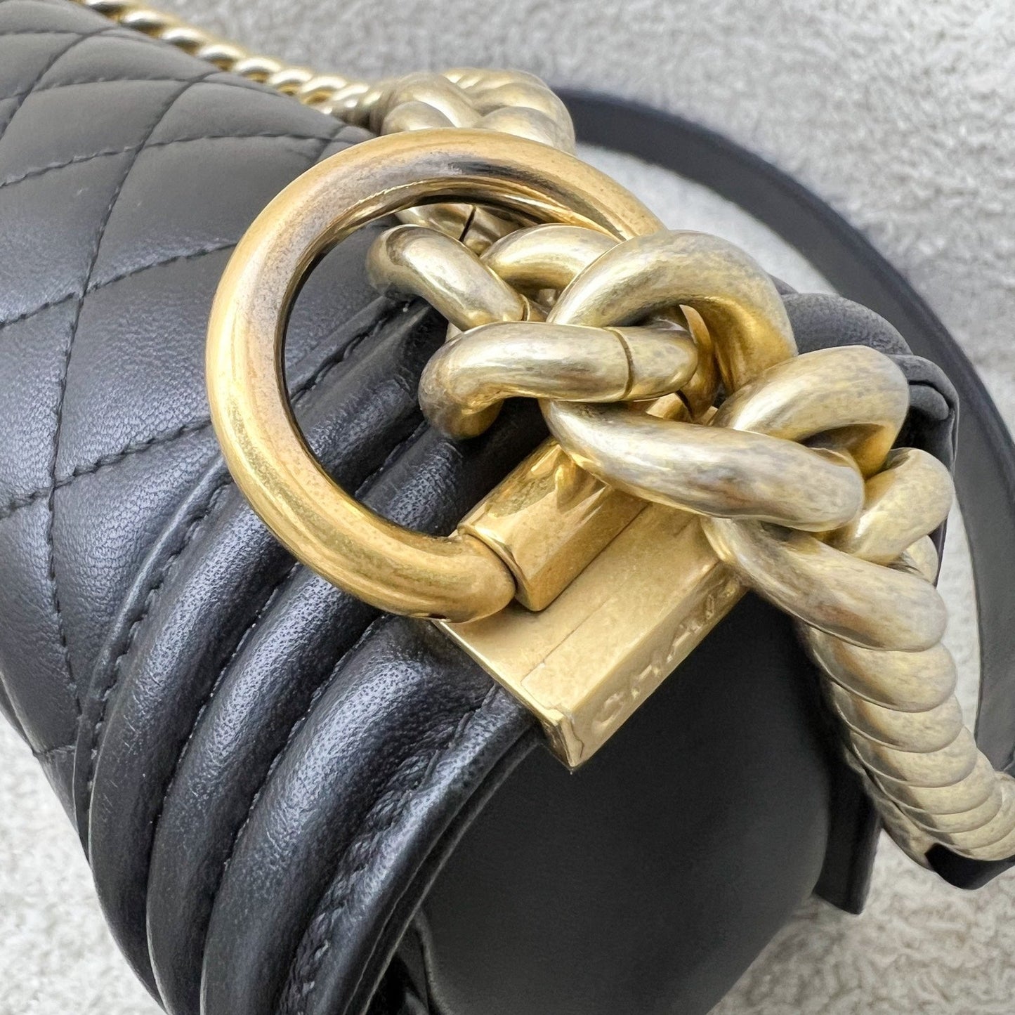 GLM-New Medium / Large 28cm Boy Flap in Black Lambskin and AGHW