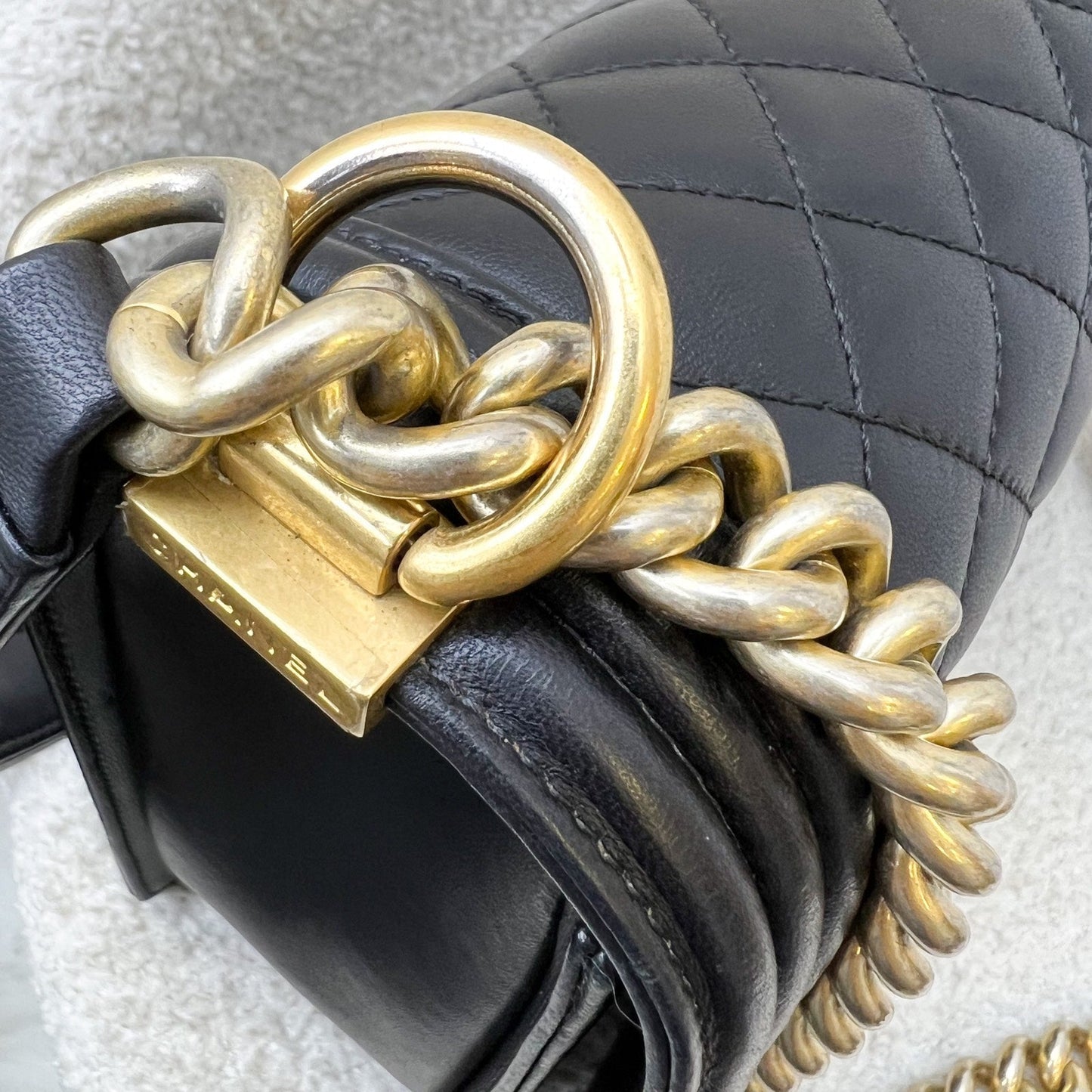 GLM-New Medium / Large 28cm Boy Flap in Black Lambskin and AGHW