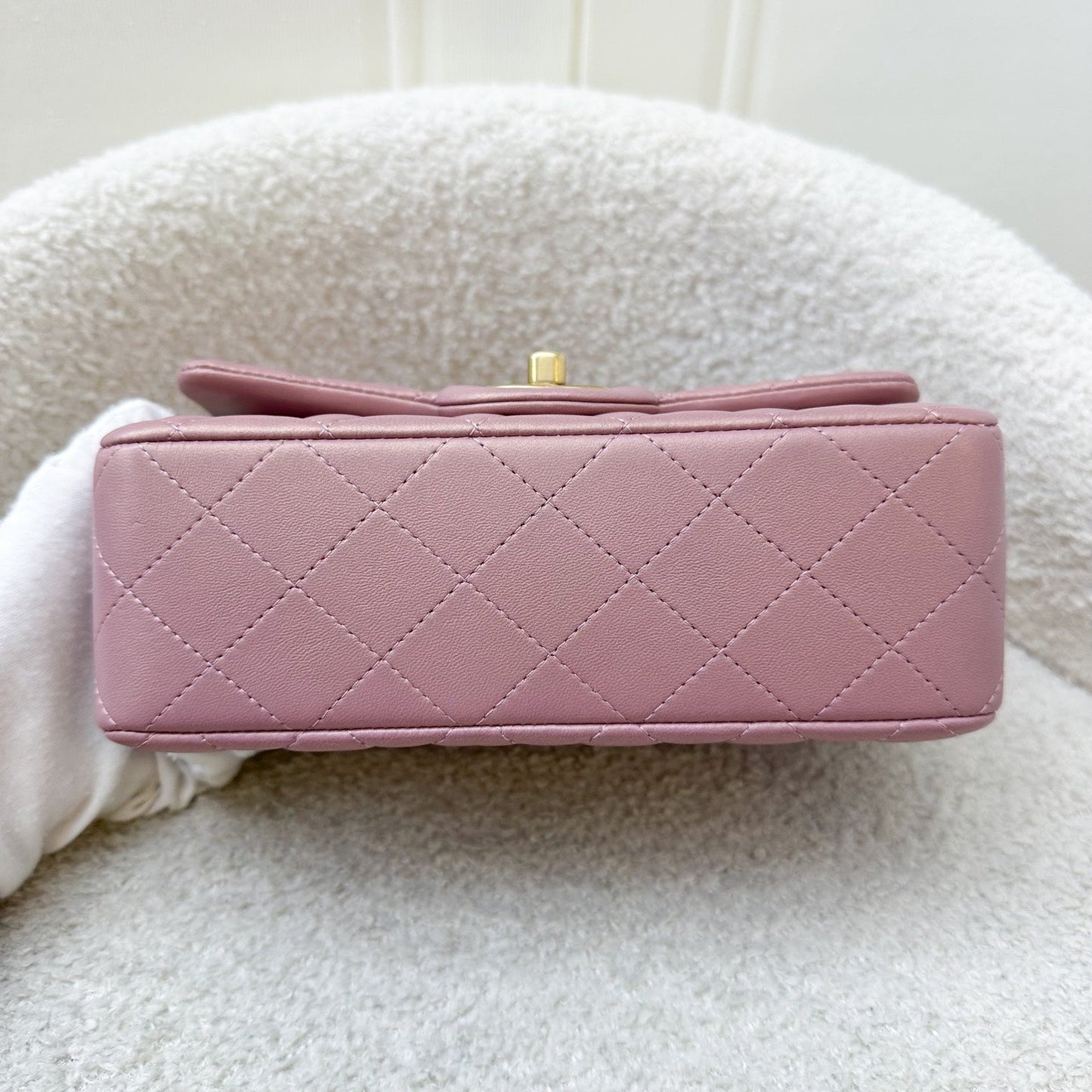 GLM-Top Handle Mini Rectangle Flap in Pink Lambskin AGHW