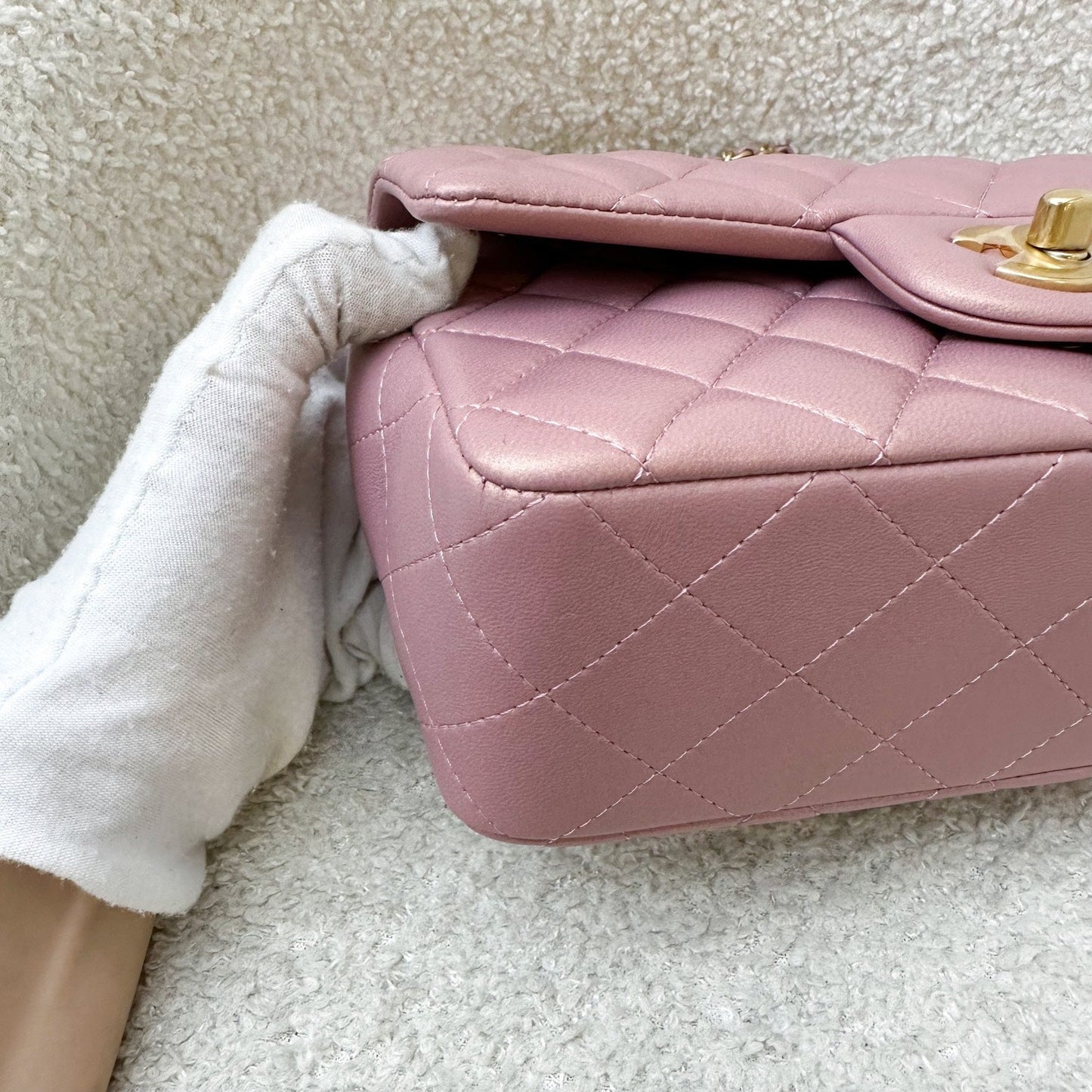 GLM-Top Handle Mini Rectangle Flap in Pink Lambskin AGHW