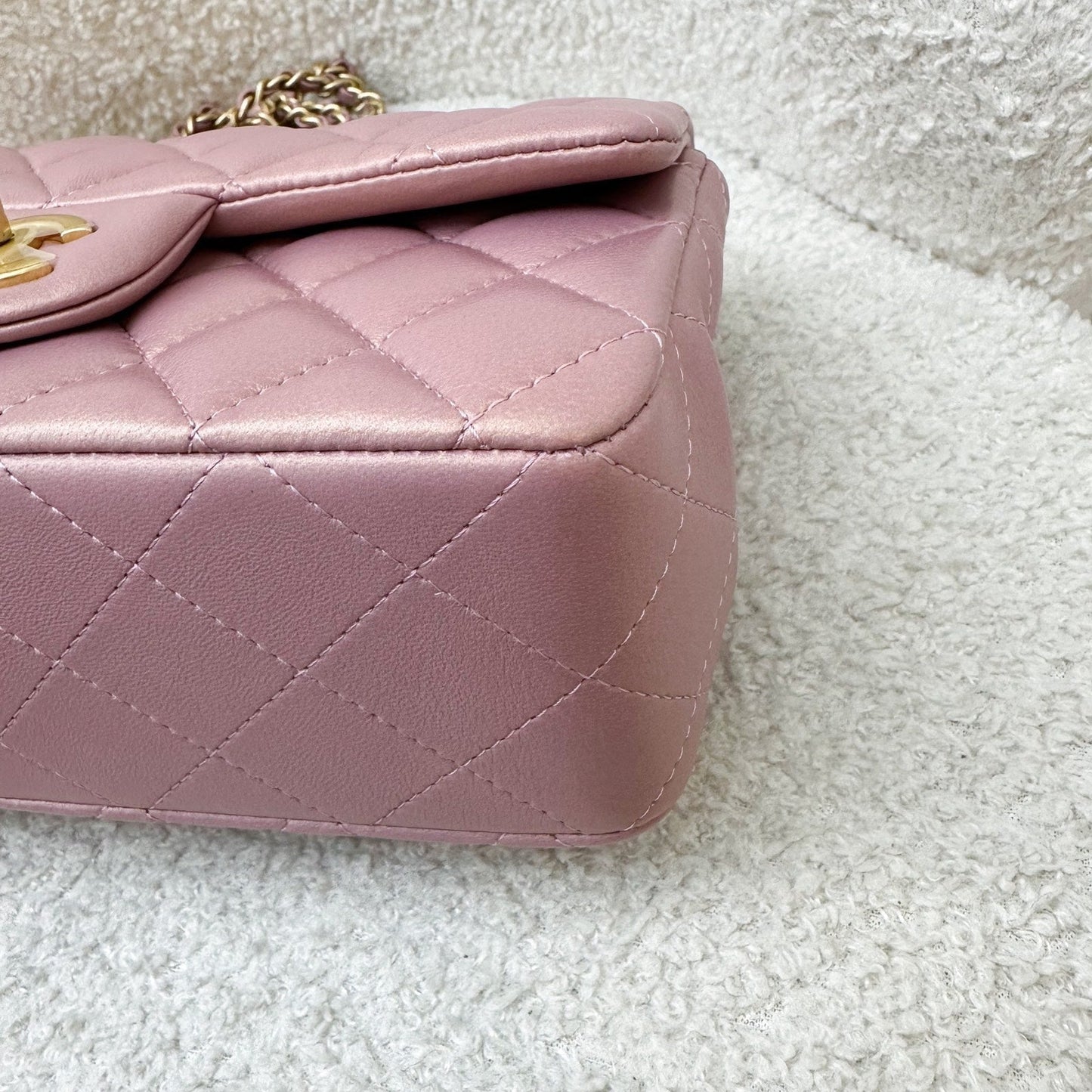 GLM-Top Handle Mini Rectangle Flap in Pink Lambskin AGHW