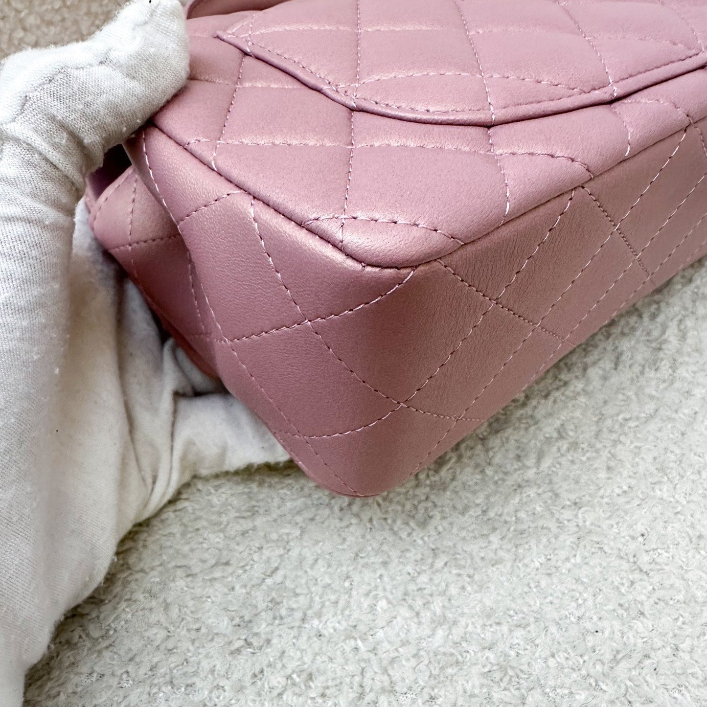 GLM-Top Handle Mini Rectangle Flap in Pink Lambskin AGHW