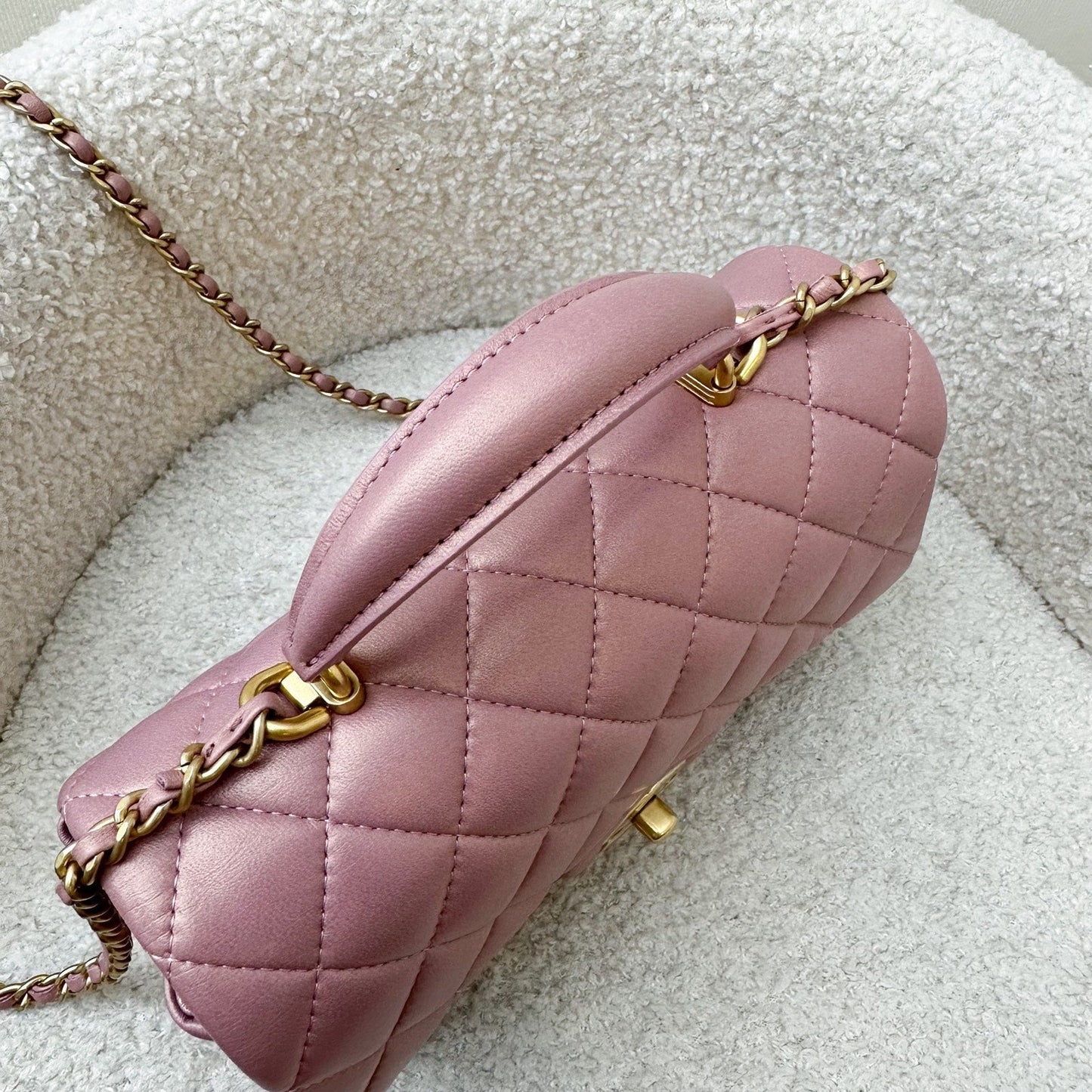 GLM-Top Handle Mini Rectangle Flap in Pink Lambskin AGHW