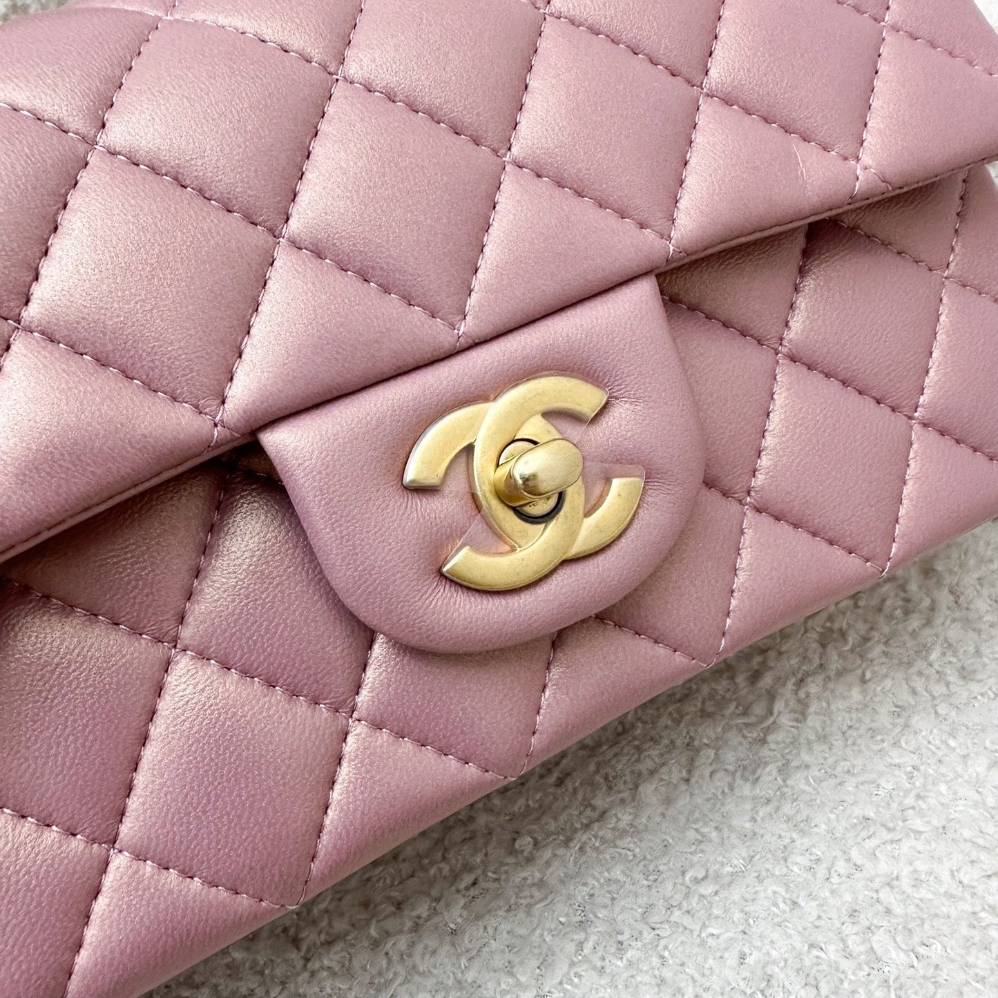 GLM-Top Handle Mini Rectangle Flap in Pink Lambskin AGHW