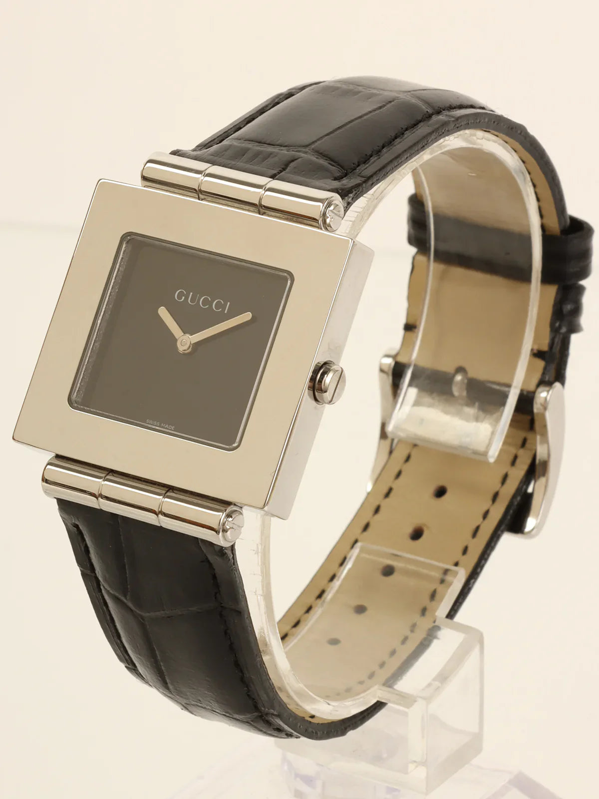 GUCCI Square Face Logo Watch Silver/Black