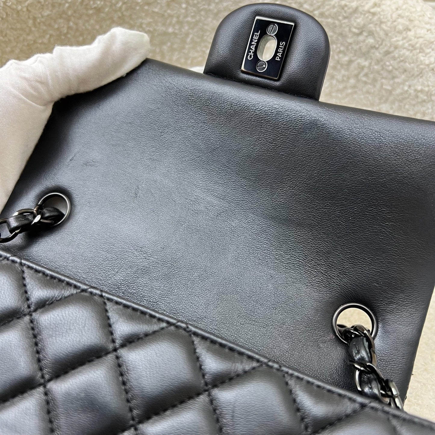 GLM-So Black Classic Mini Rectangle Flap in Black Lambskin and Black HW (Model: A69900)