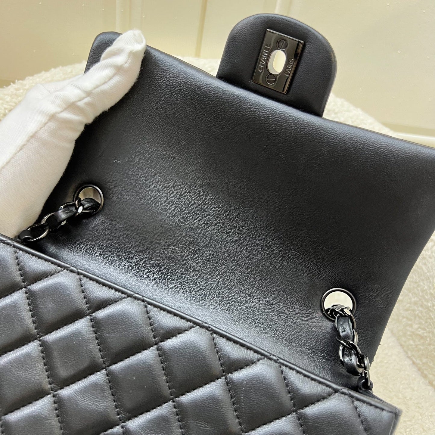 GLM-So Black Classic Mini Rectangle Flap in Black Lambskin and Black HW (Model: A69900)