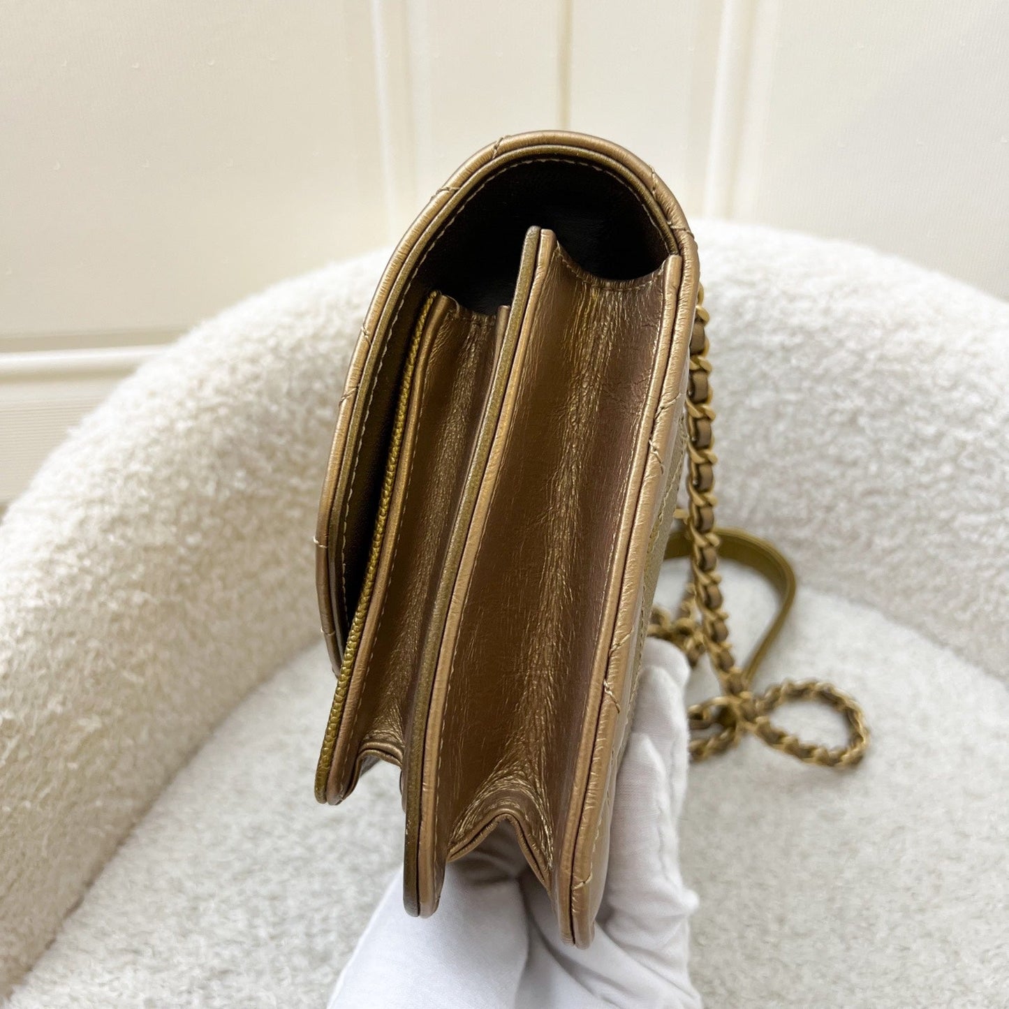 GLM-Seasonal Flap Bag in Gold Shiny Calfskin / Caviar and AGHW