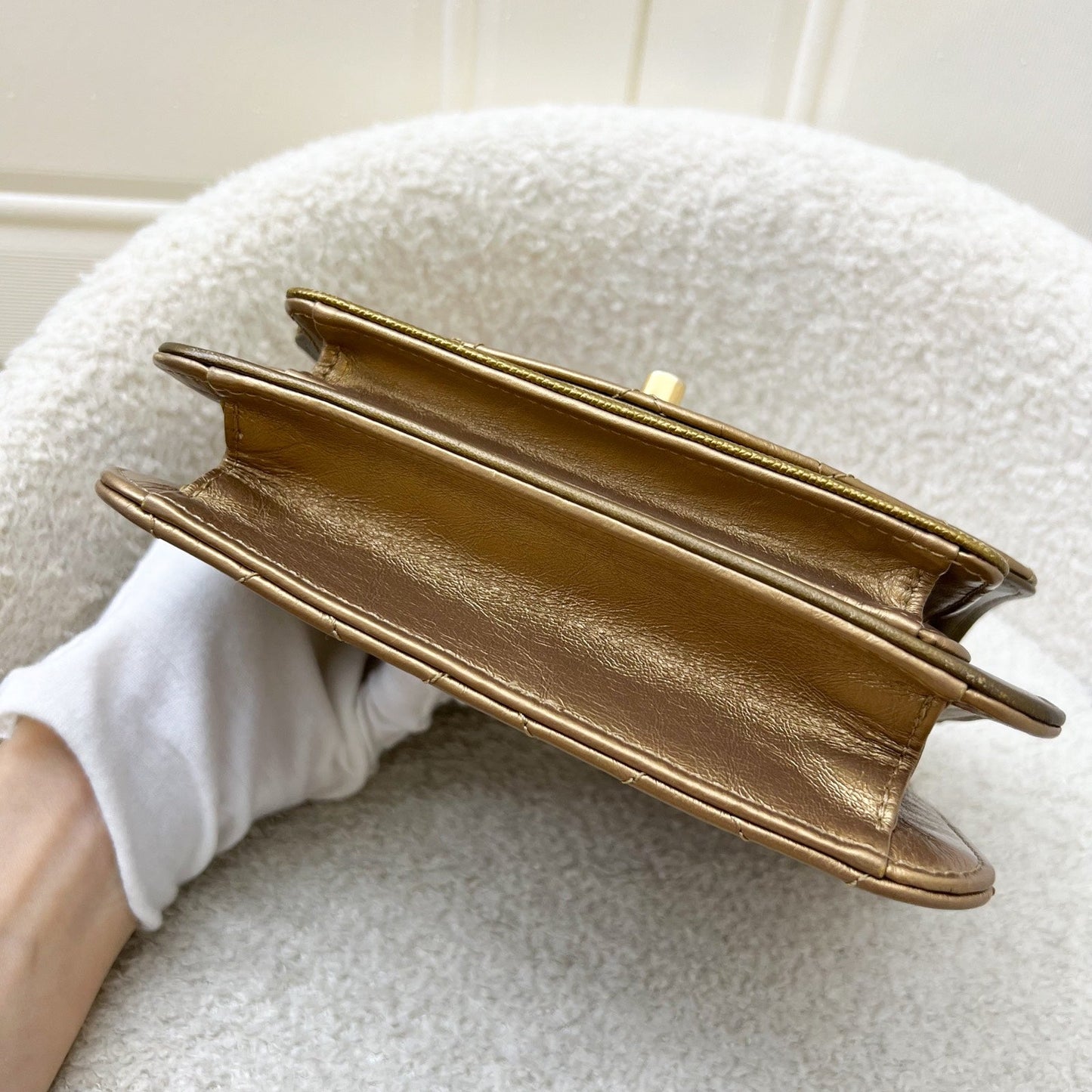 GLM-Seasonal Flap Bag in Gold Shiny Calfskin / Caviar and AGHW