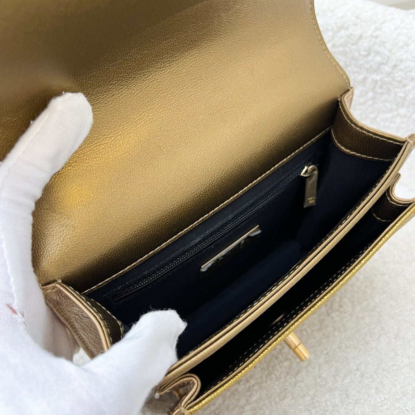 GLM-Seasonal Flap Bag in Gold Shiny Calfskin / Caviar and AGHW