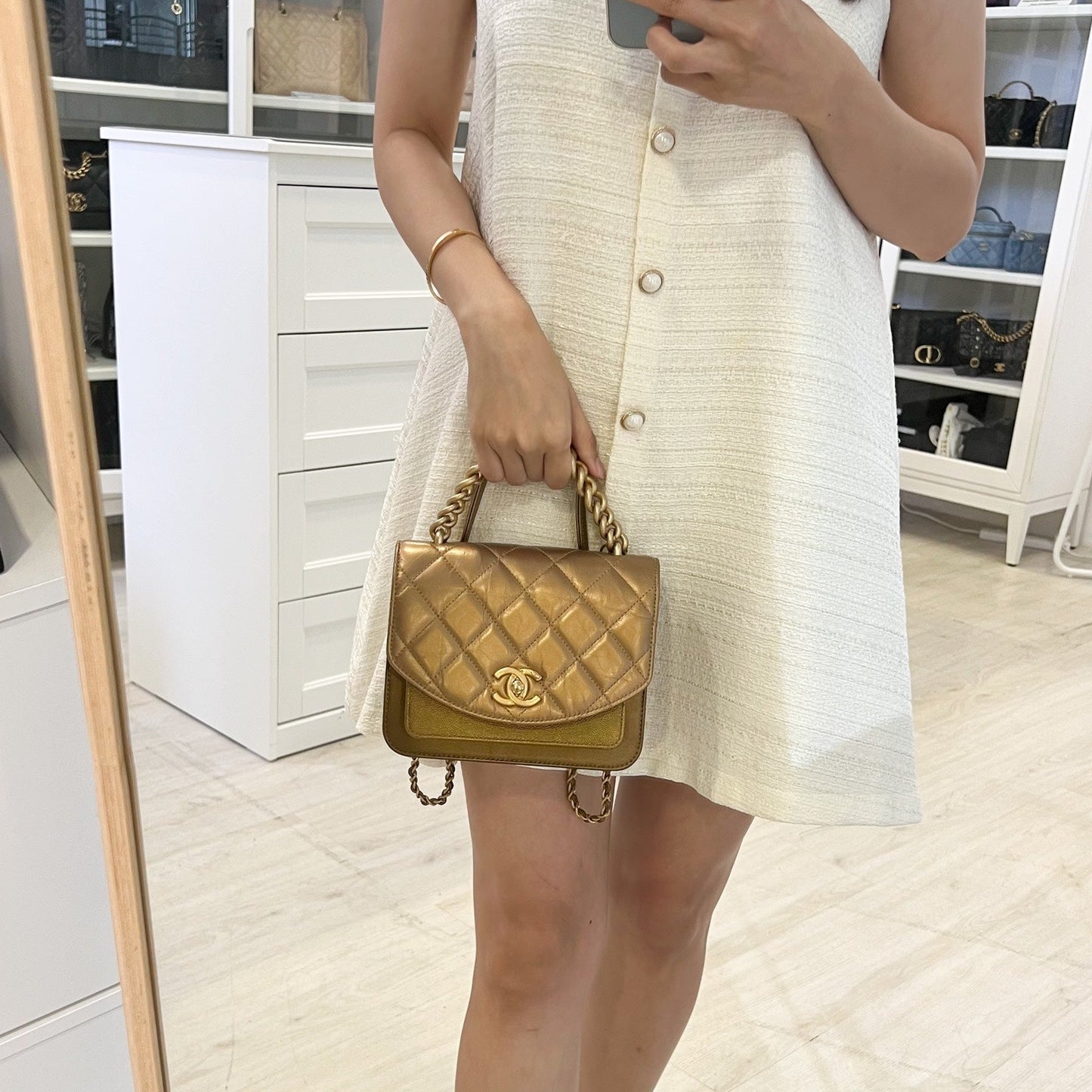 GLM-Seasonal Flap Bag in Gold Shiny Calfskin / Caviar and AGHW