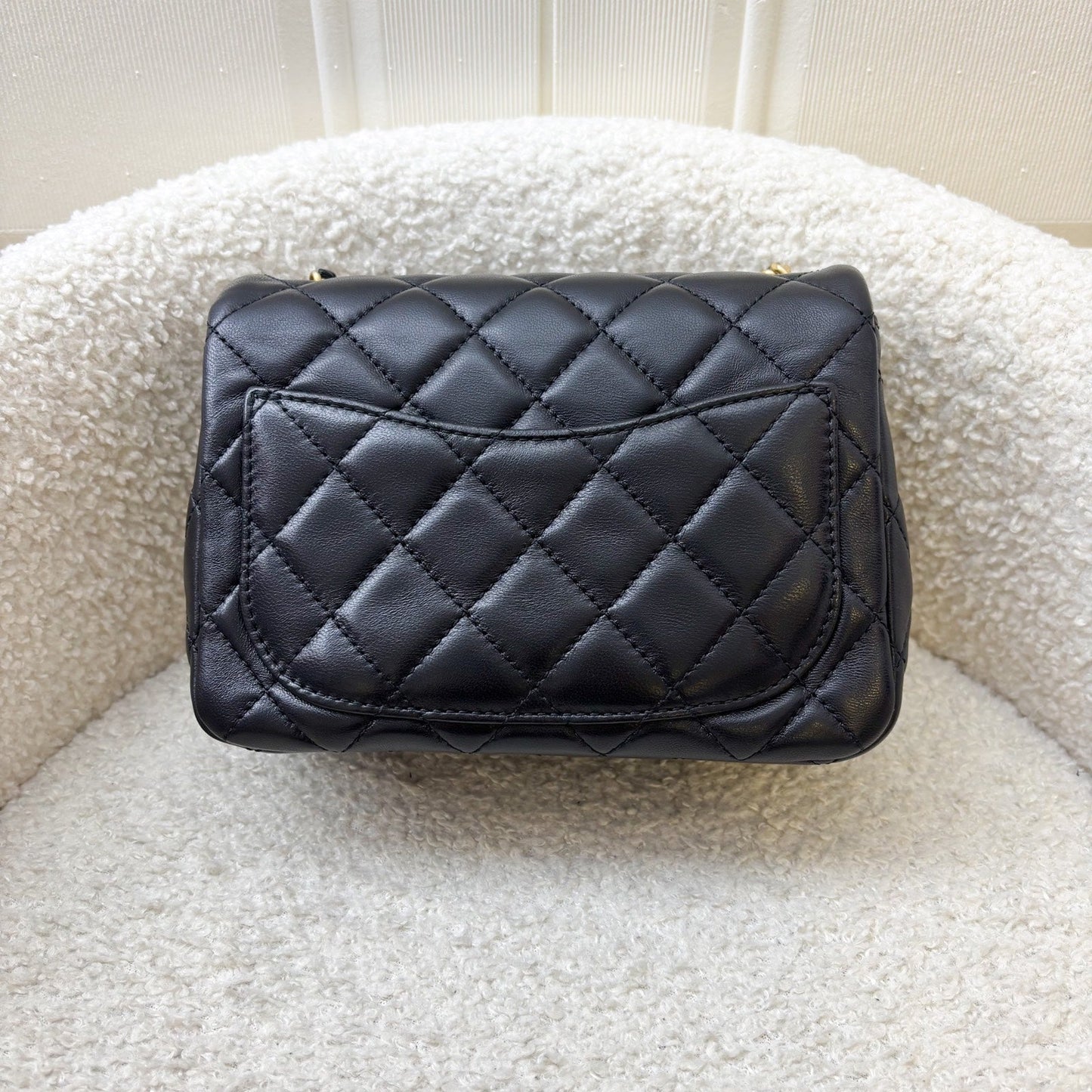 GLM-22C Pearl Crush Square Mini Flap in Black Lambskin and AGHW (Model: AS1786)