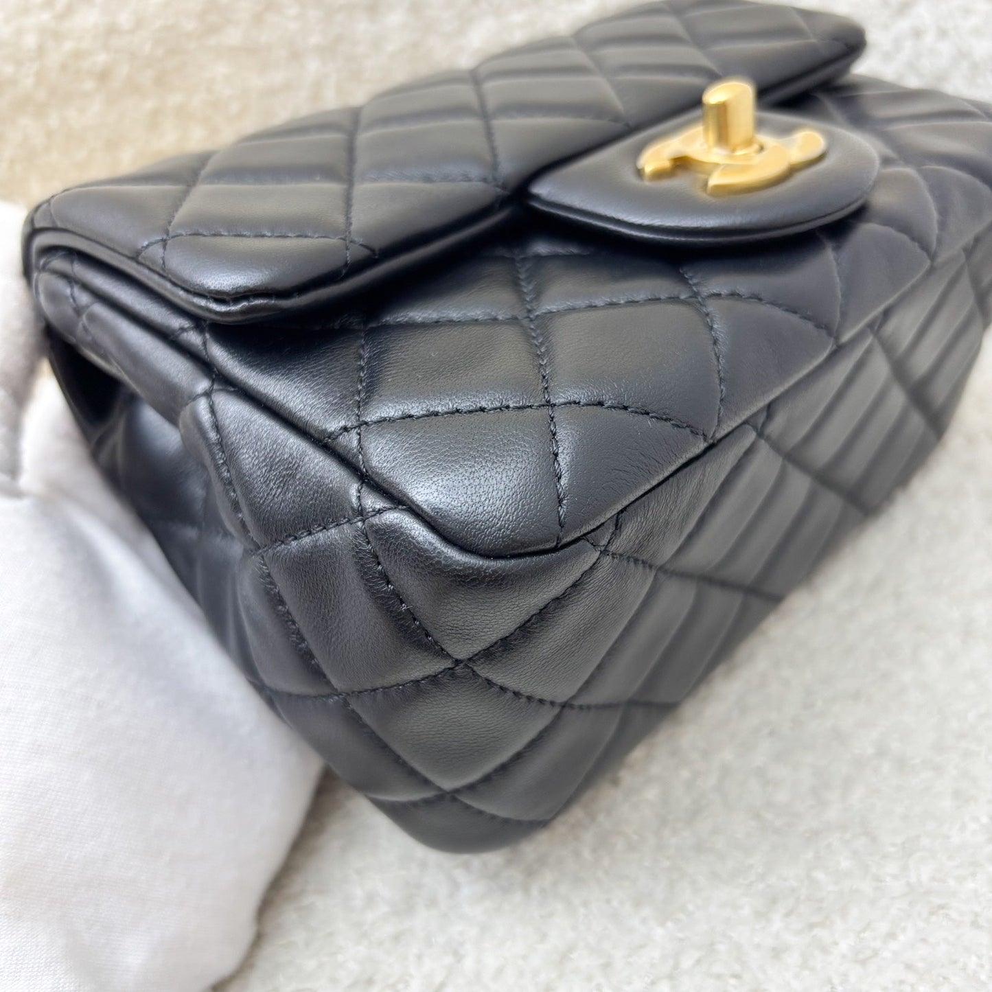 GLM-22C Pearl Crush Square Mini Flap in Black Lambskin and AGHW (Model: AS1786)