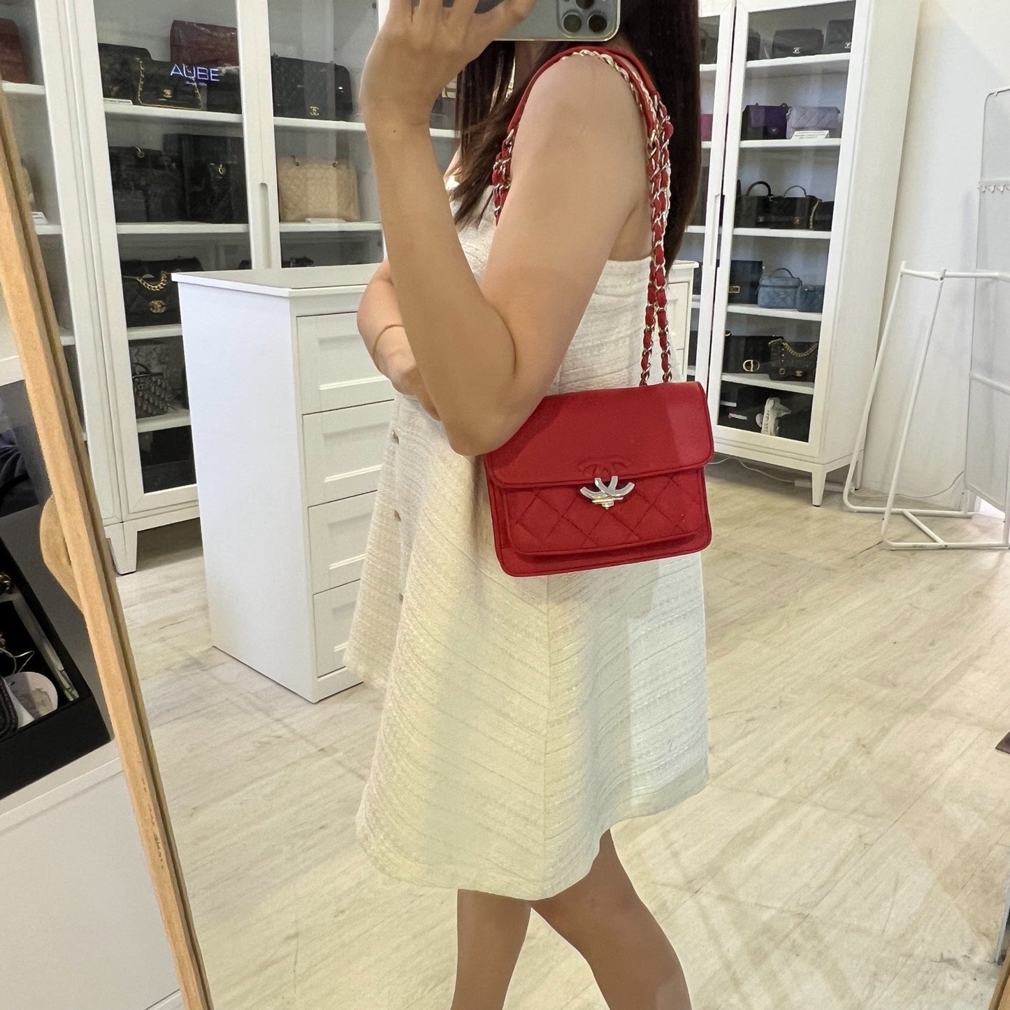 GLM-Small GLM- Box Flap in Red Grained and Quilted Calfskin and SHW