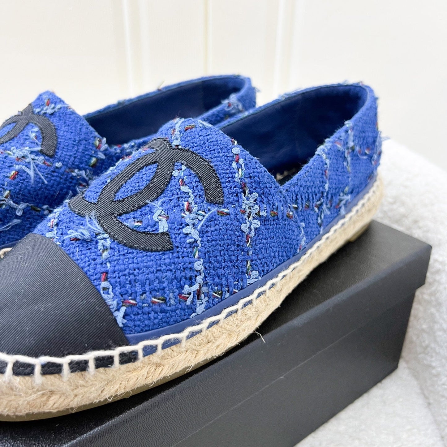 GLM-Espadrilles in Blue Tweed and Black Gosgrain Sz 37