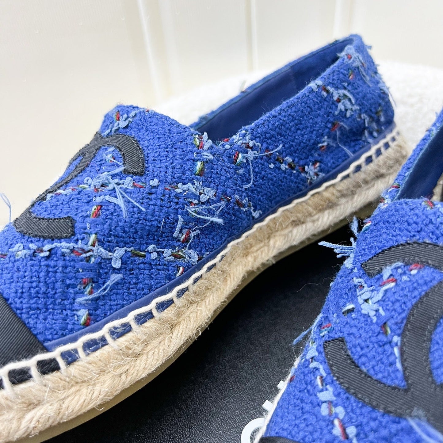 GLM-Espadrilles in Blue Tweed and Black Gosgrain Sz 37