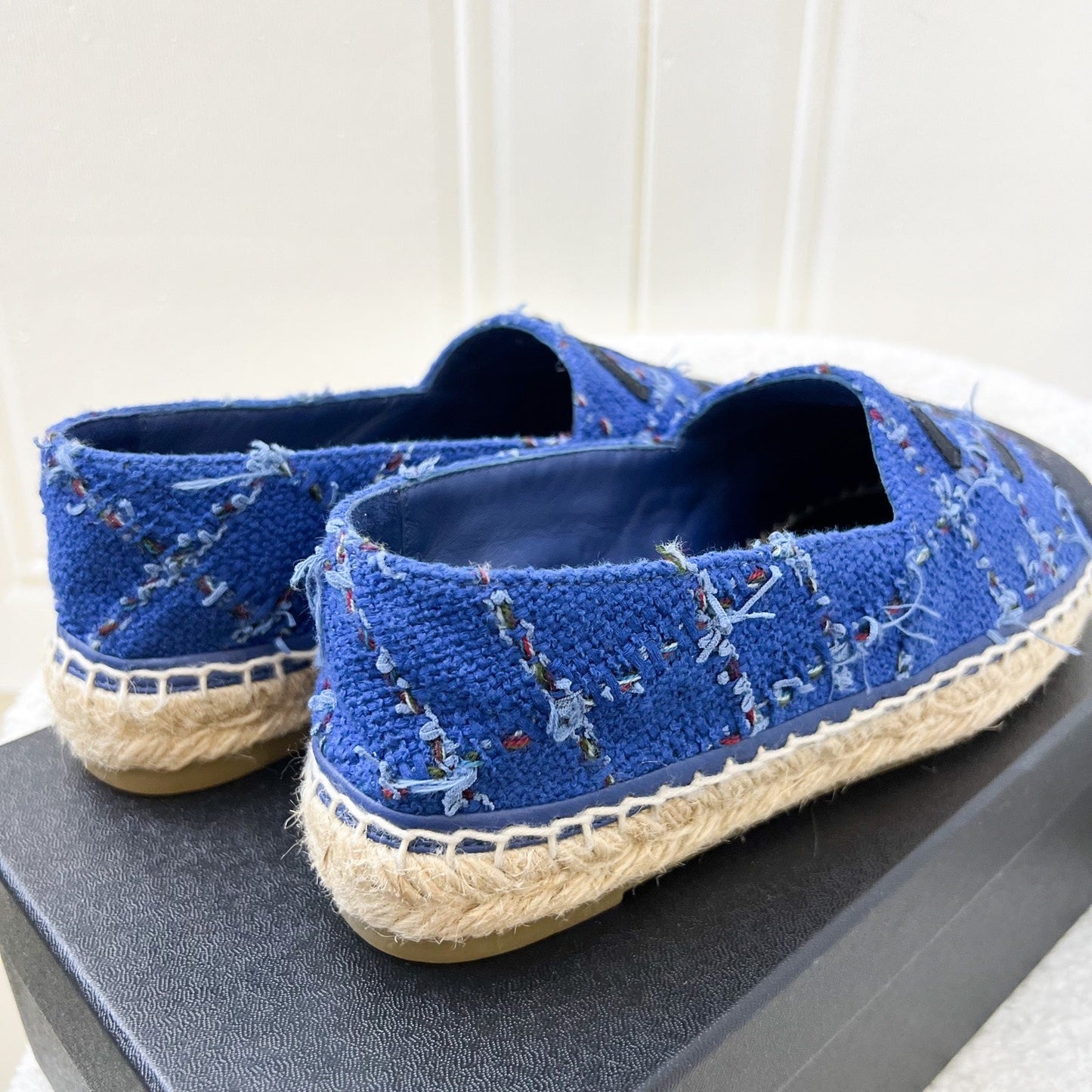 GLM-Espadrilles in Blue Tweed and Black Gosgrain Sz 37