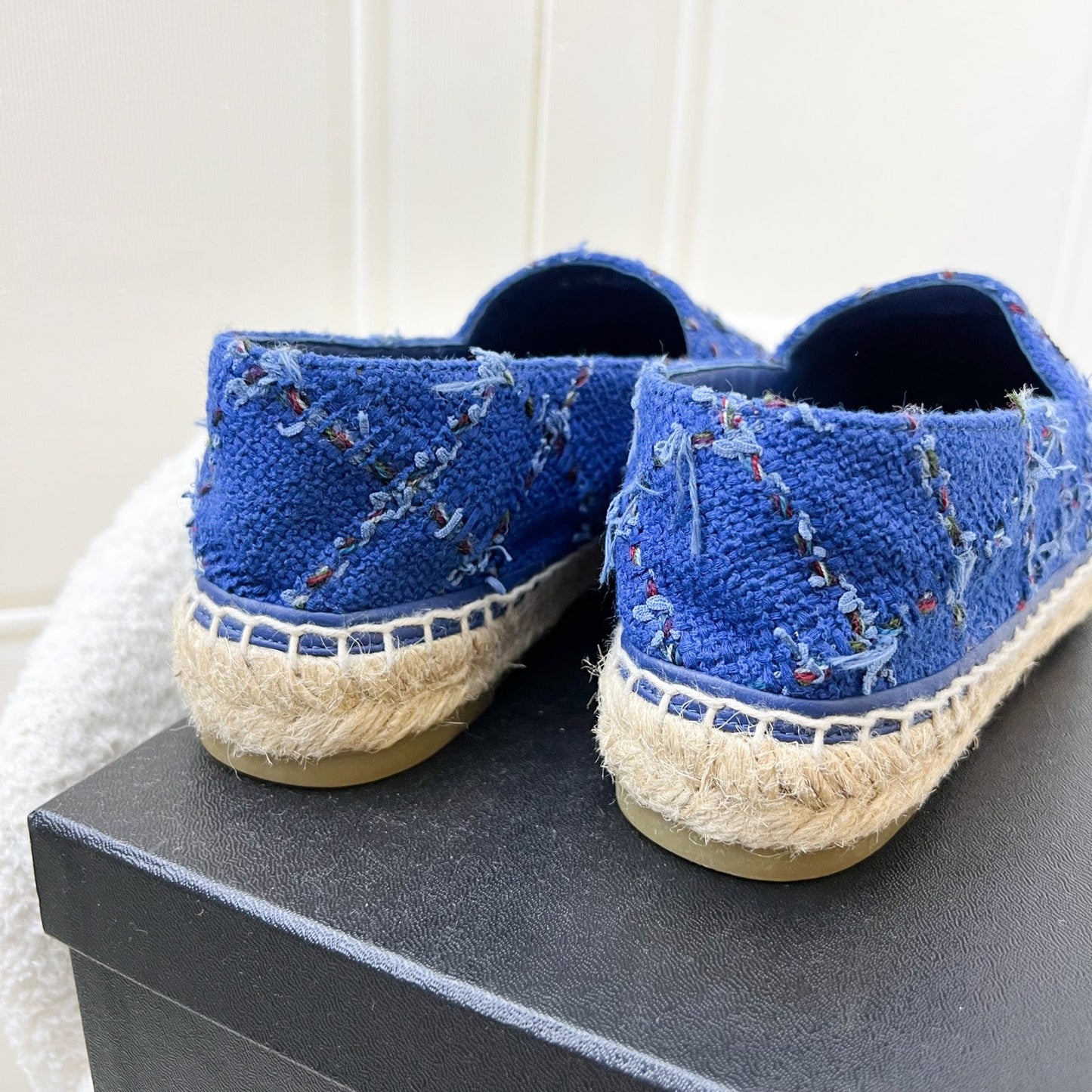 GLM-Espadrilles in Blue Tweed and Black Gosgrain Sz 37
