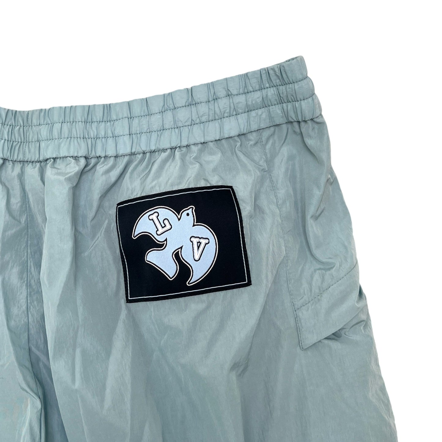 Men's Mixed Material Track Logo Trousers Blue Size L