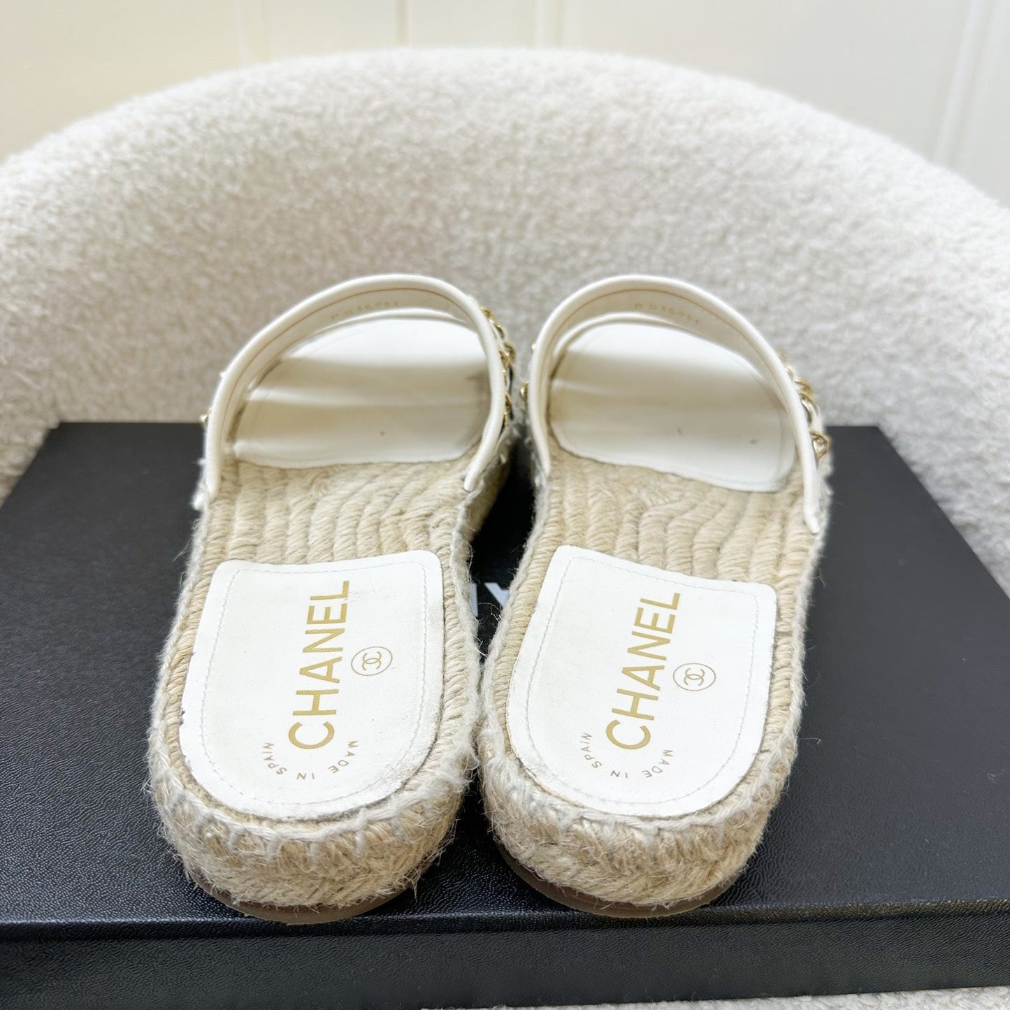 GLM-20P Espadrille Slides / Sandals in Black and White Leather with GHW