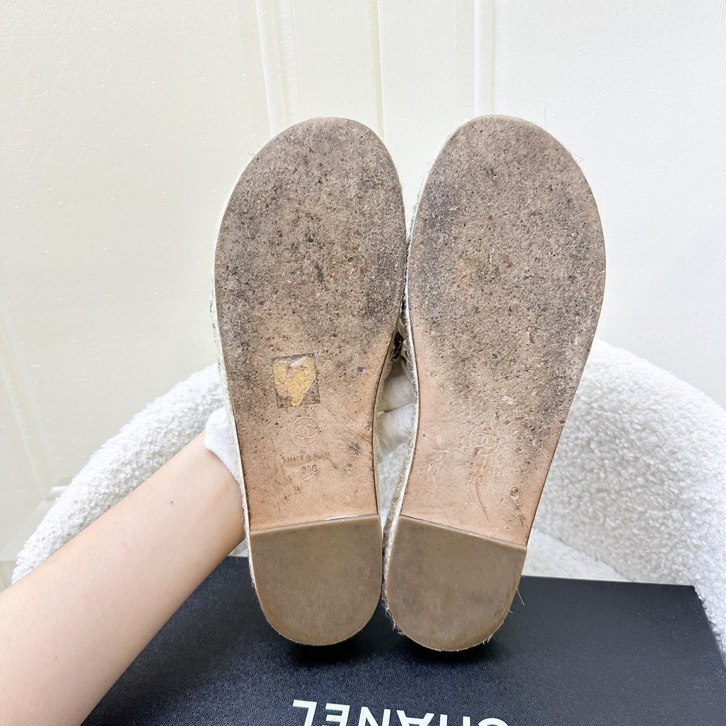 GLM-20P Espadrille Slides / Sandals in Black and White Leather with GHW