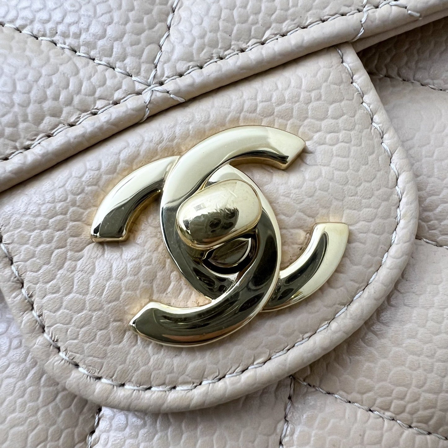 GLM-Medium Classic Flap CF in Beige Caviar and GHW (Model: A01112)